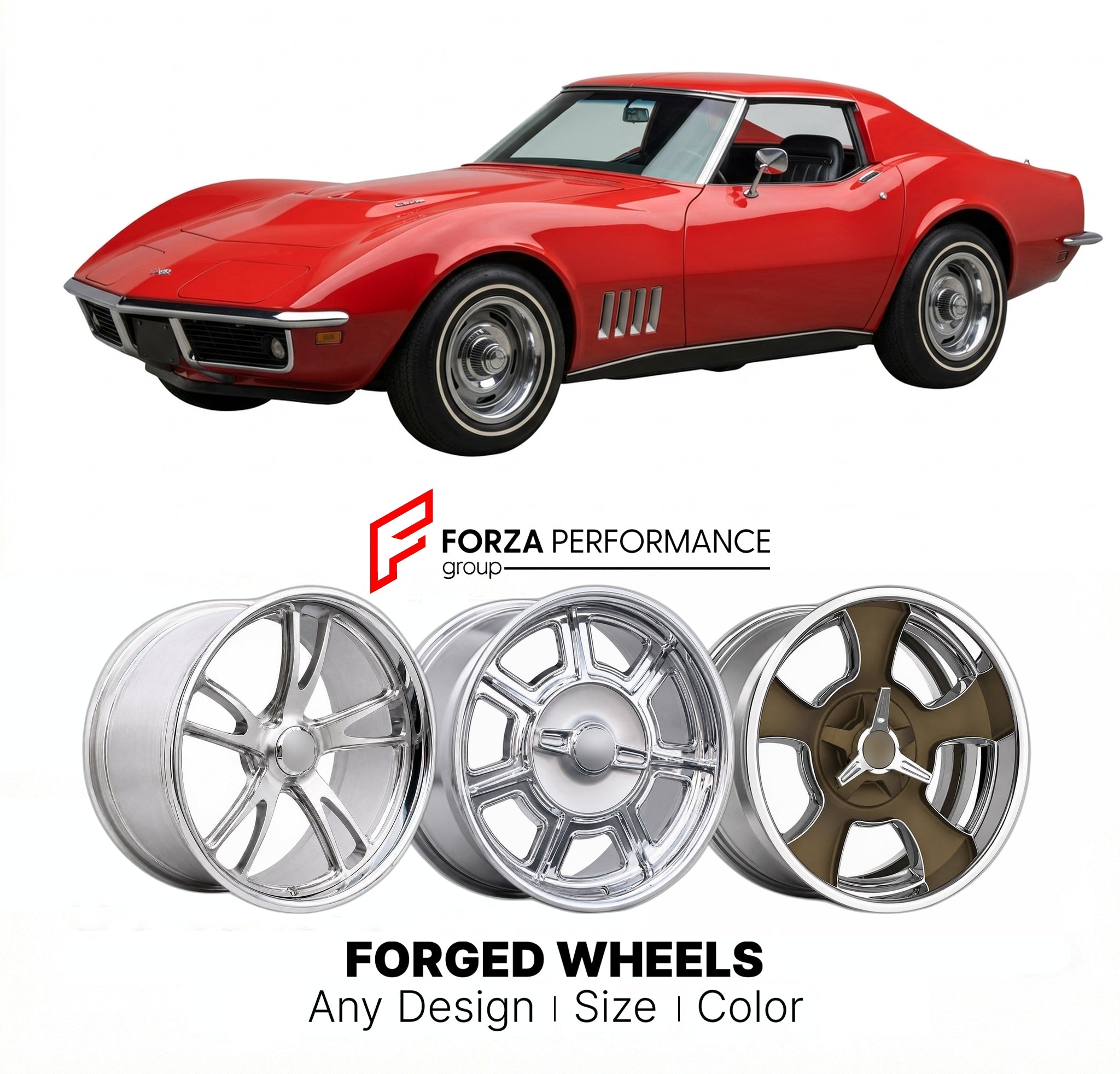 CUSTOM CLASSIC VINTAGE RESTOMOD RETRO OLD SCHOOL FORGED WHEELS RIMS for CHEVROLET CORVETTE C3 1968 - 1982