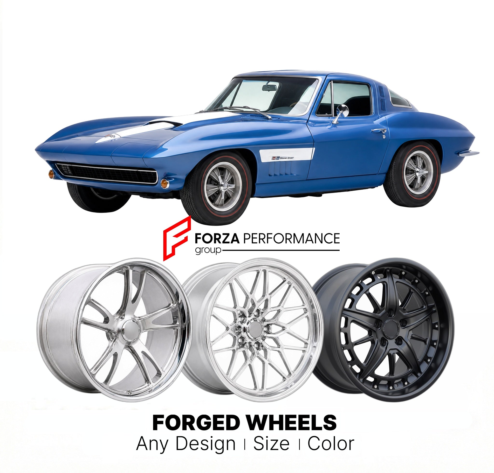 CUSTOM CLASSIC VINTAGE RESTOMOD RETRO OLD SCHOOL FORGED WHEELS RIMS for CHEVROLET CORVETTE GRAND SPORT 1963 - 1963