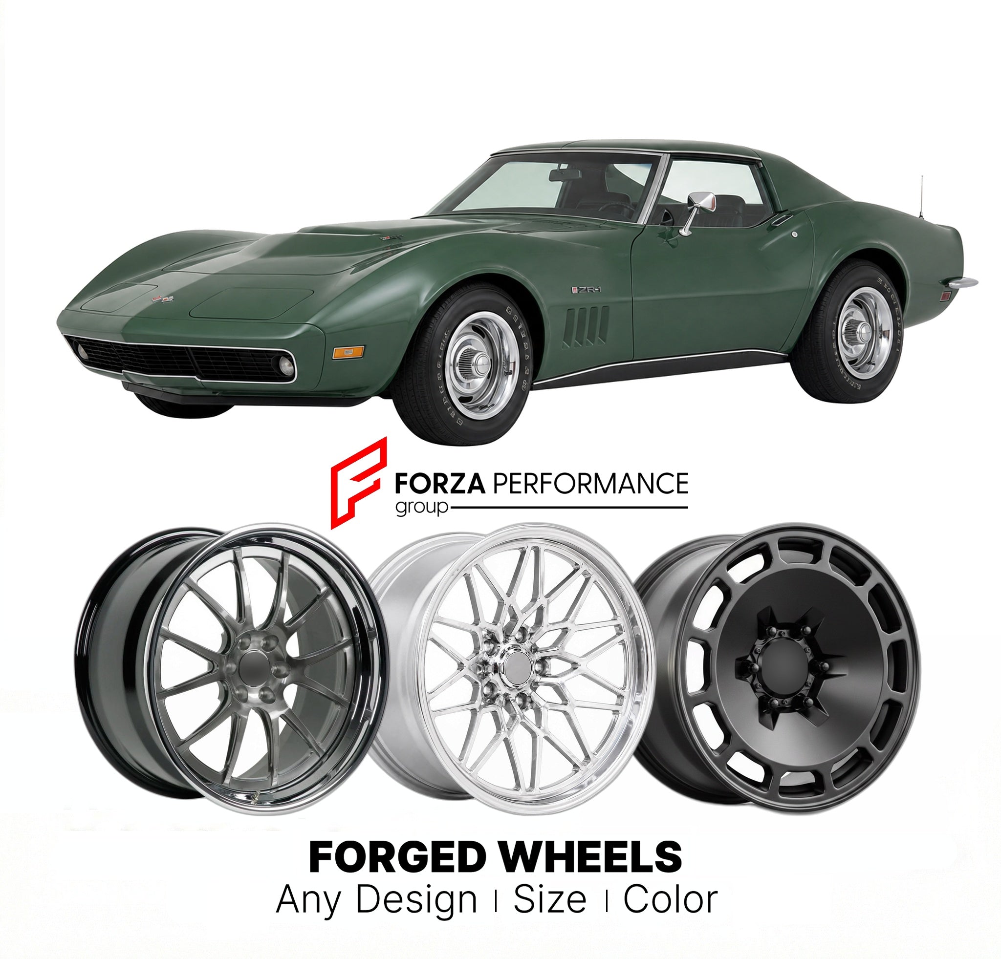 CUSTOM CLASSIC VINTAGE RESTOMOD RETRO OLD SCHOOL FORGED WHEELS RIMS for CHEVROLET CORVETTE ZR-1 1970 - 1970