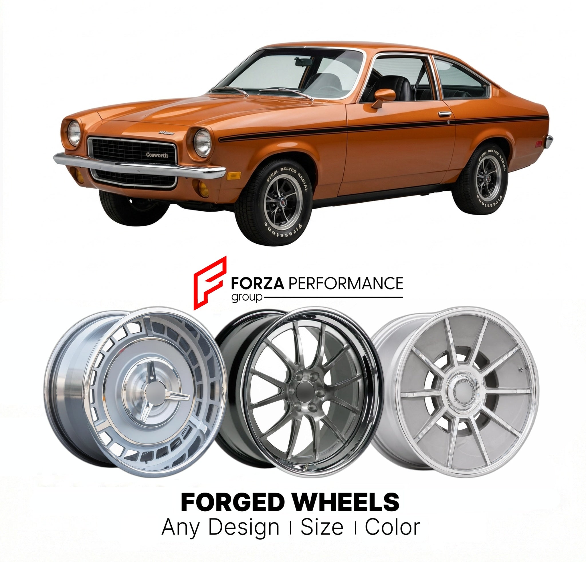 CUSTOM CLASSIC VINTAGE RESTOMOD RETRO OLD SCHOOL FORGED WHEELS RIMS for CHEVROLET COSWORTH VEGA 1975 - 1976