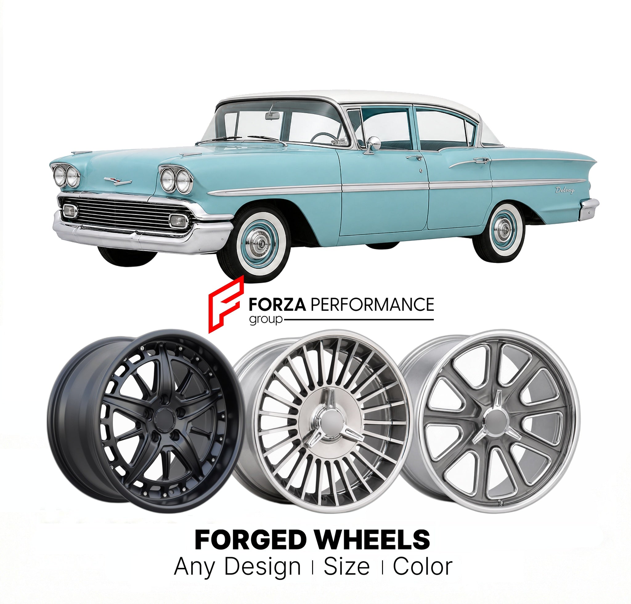 CUSTOM CLASSIC VINTAGE RESTOMOD RETRO OLD SCHOOL FORGED WHEELS RIMS for CHEVROLET DELRAY 1958 - 1958