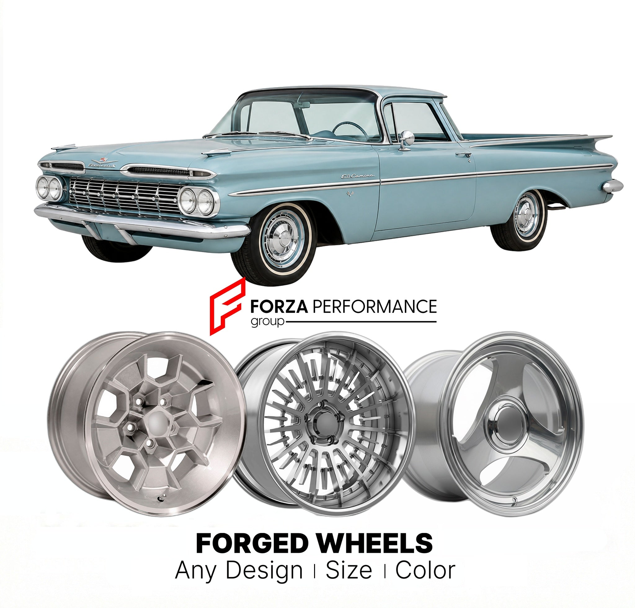 CUSTOM CLASSIC VINTAGE RESTOMOD RETRO OLD SCHOOL FORGED WHEELS RIMS for CHEVROLET EL CAMINO 1959 - 1960
