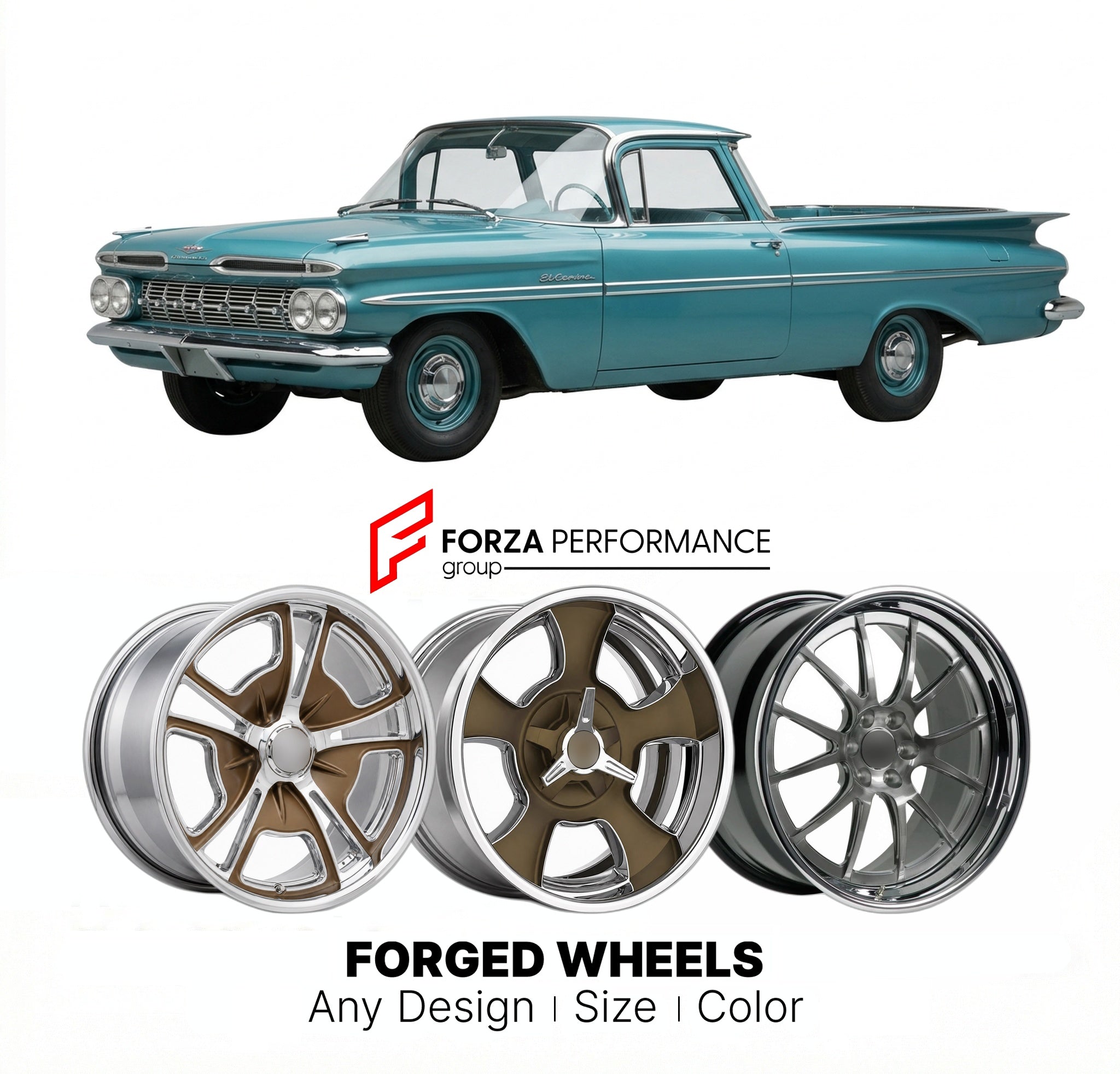 CUSTOM CLASSIC VINTAGE RESTOMOD RETRO OLD SCHOOL FORGED WHEELS RIMS for CHEVROLET EL CAMINO 1959 - 1987