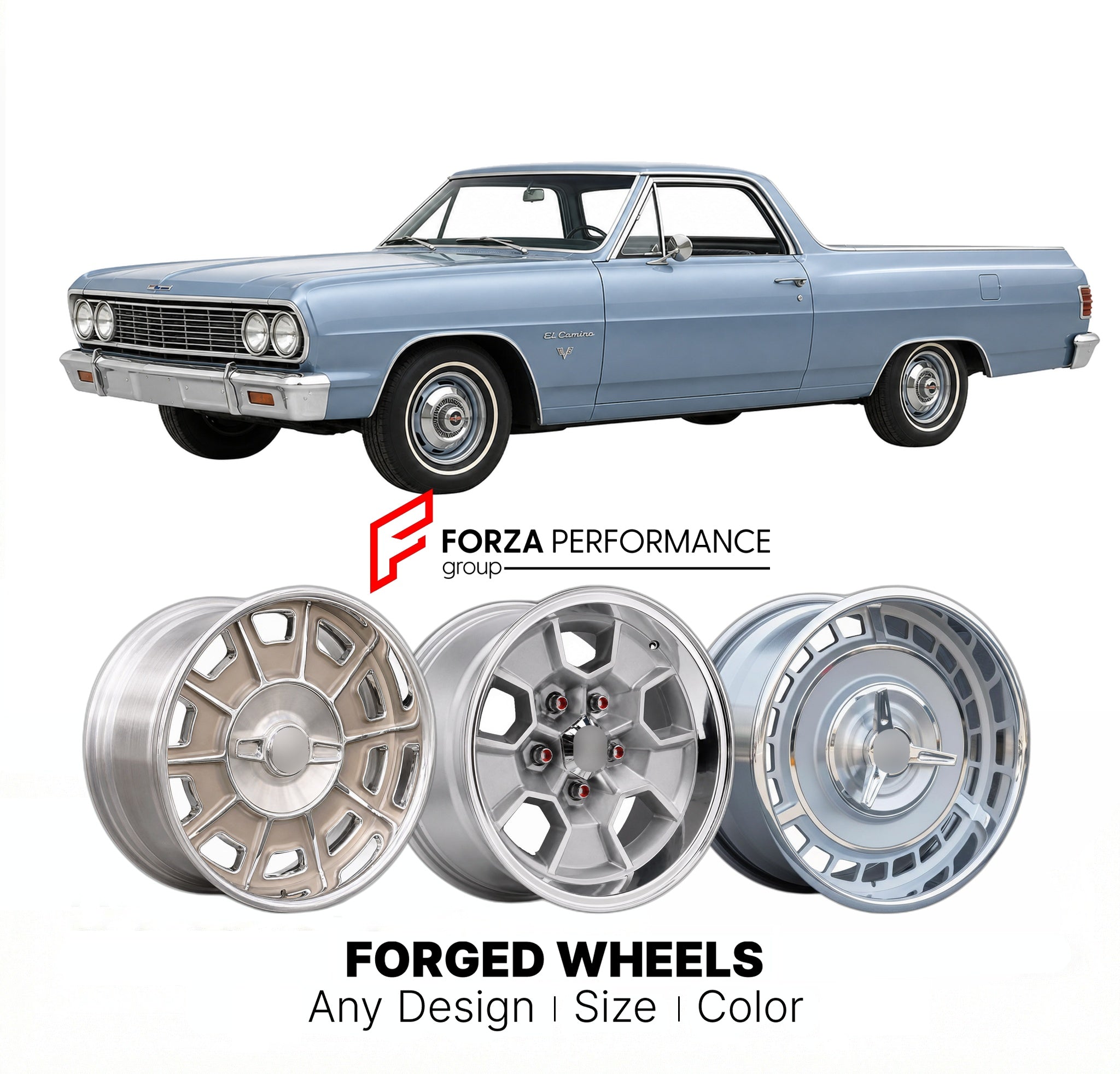 CUSTOM CLASSIC VINTAGE RESTOMOD RETRO OLD SCHOOL FORGED WHEELS RIMS for CHEVROLET EL CAMINO 1964 - 1967