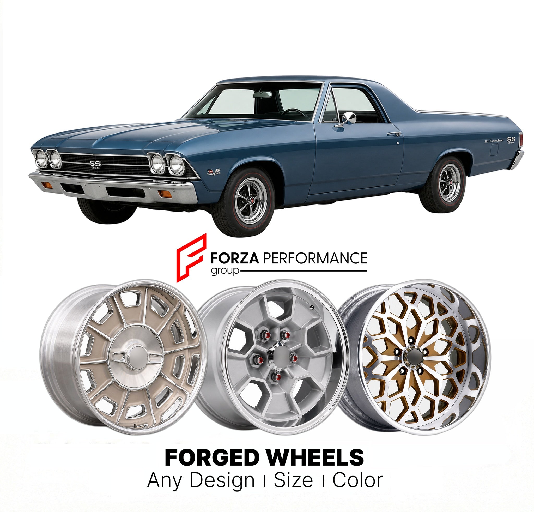 CUSTOM CLASSIC VINTAGE RESTOMOD RETRO OLD SCHOOL FORGED WHEELS RIMS for CHEVROLET EL CAMINO 1968 - 1972