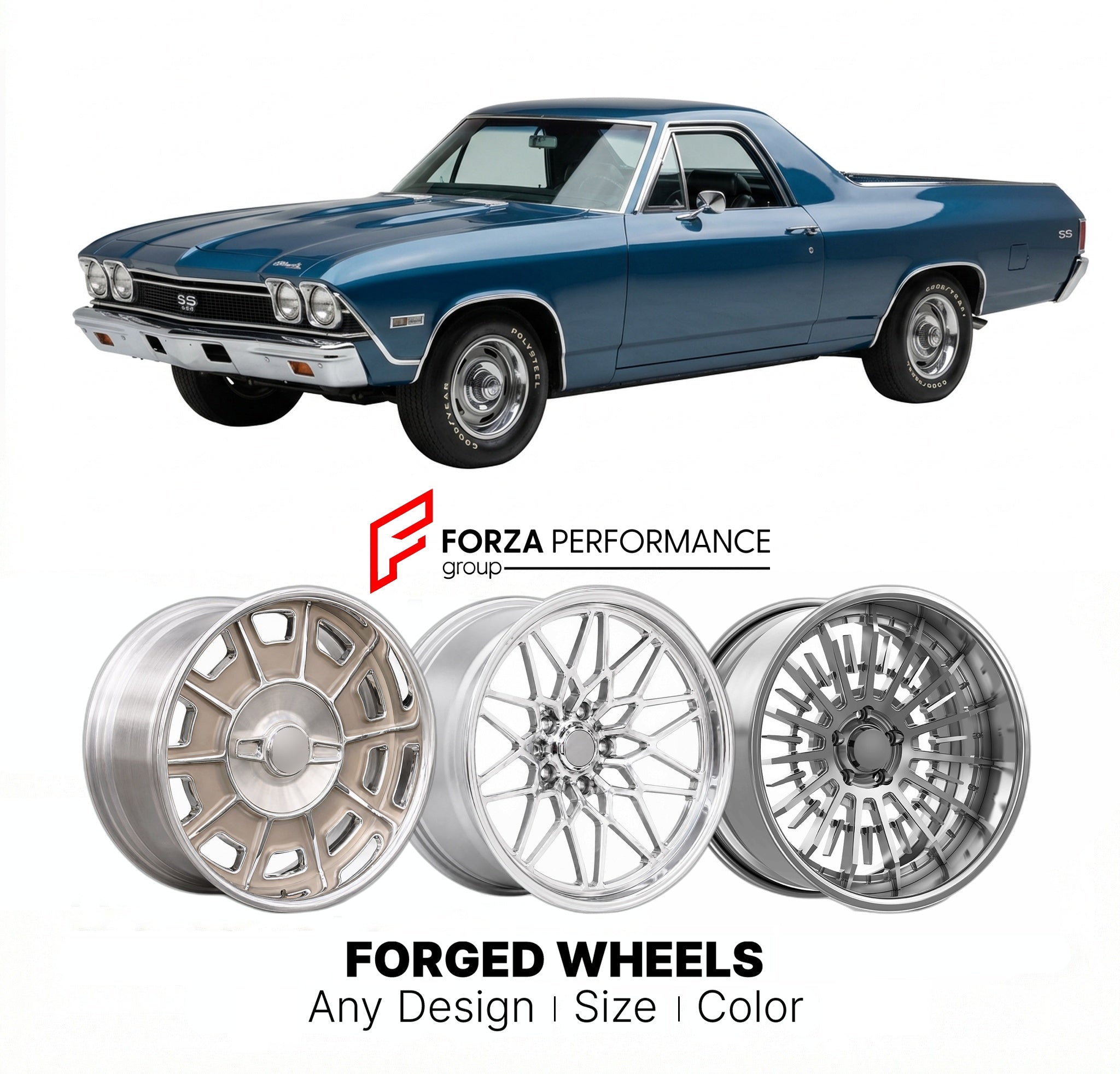 CUSTOM CLASSIC VINTAGE RESTOMOD RETRO OLD SCHOOL FORGED WHEELS RIMS for CHEVROLET EL CAMINO SS 1968 - 1972