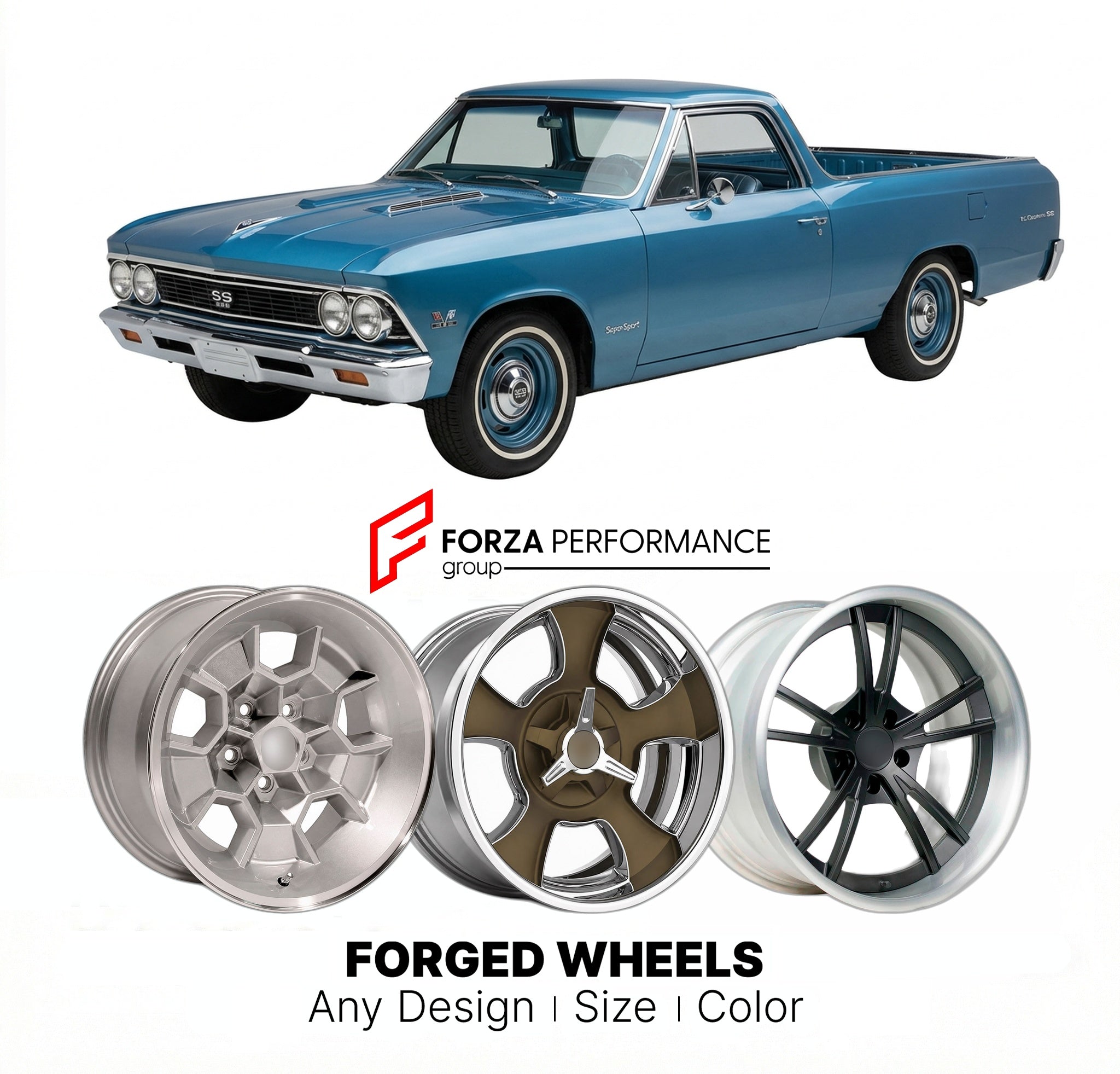 CUSTOM CLASSIC VINTAGE RESTOMOD RETRO OLD SCHOOL FORGED WHEELS RIMS for CHEVROLET EL CAMINO SS 396 1966 - 1967