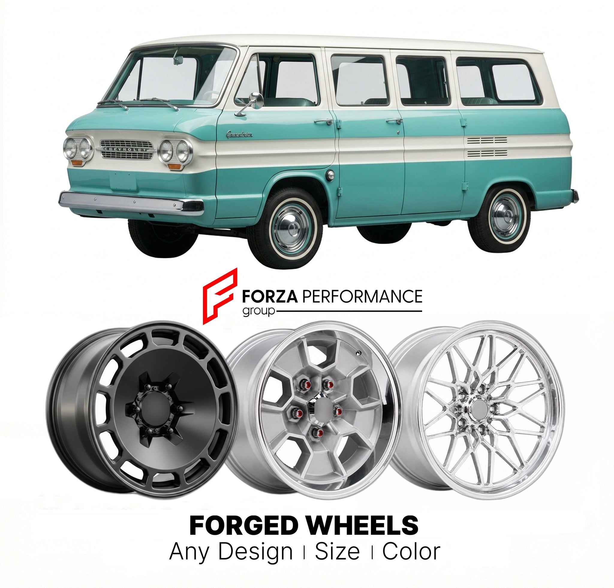 CUSTOM CLASSIC VINTAGE RESTOMOD RETRO OLD SCHOOL FORGED WHEELS RIMS for CHEVROLET GREENBRIER 1961 - 1965