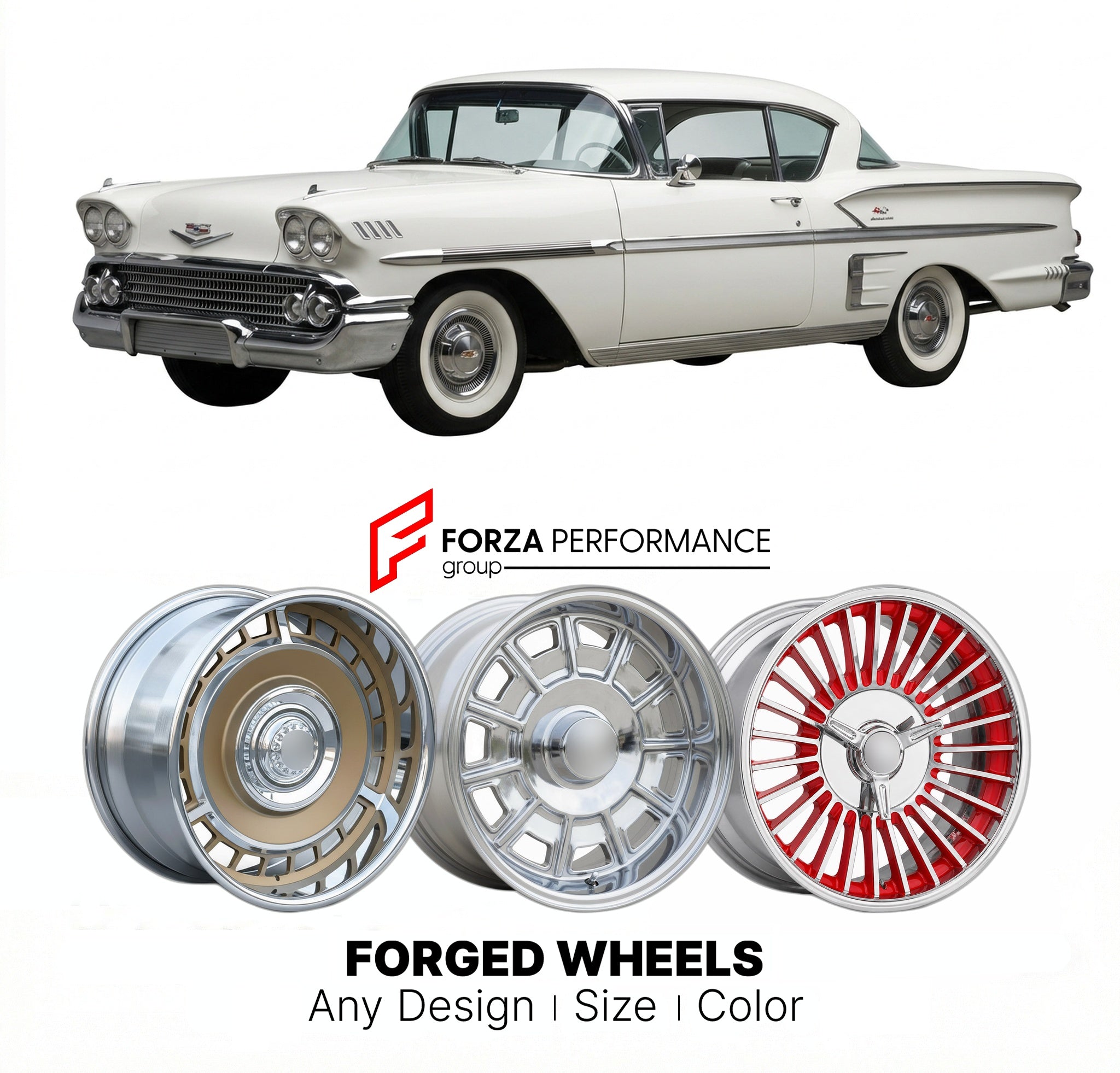 CUSTOM CLASSIC VINTAGE RESTOMOD RETRO OLD SCHOOL FORGED WHEELS RIMS for CHEVROLET IMPALA 1958 - 1964