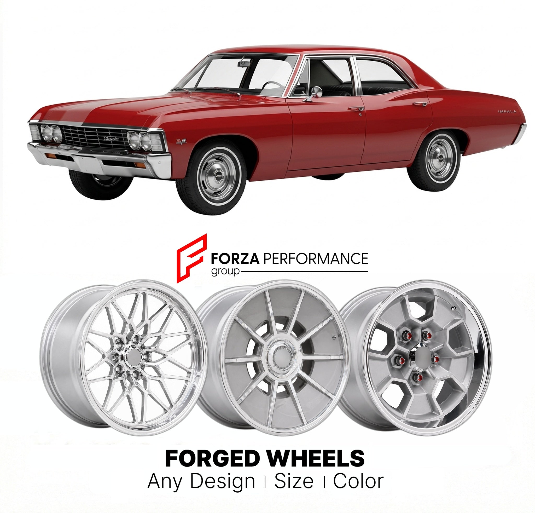 CUSTOM CLASSIC VINTAGE RESTOMOD RETRO OLD SCHOOL FORGED WHEELS RIMS for CHEVROLET IMPALA 1965 - 1970