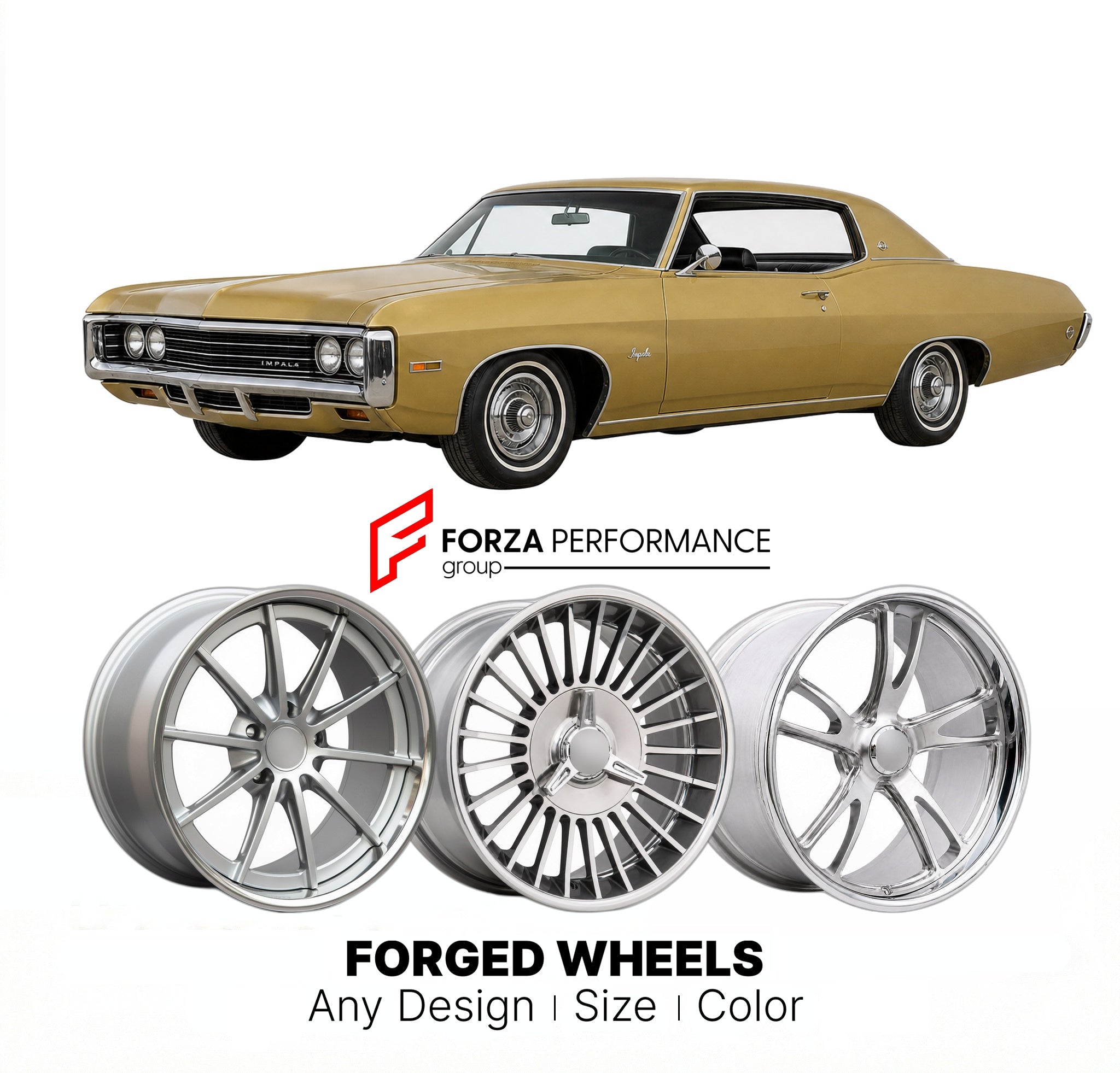 CUSTOM CLASSIC VINTAGE RESTOMOD RETRO OLD SCHOOL FORGED WHEELS RIMS for CHEVROLET IMPALA 1971 - 1976