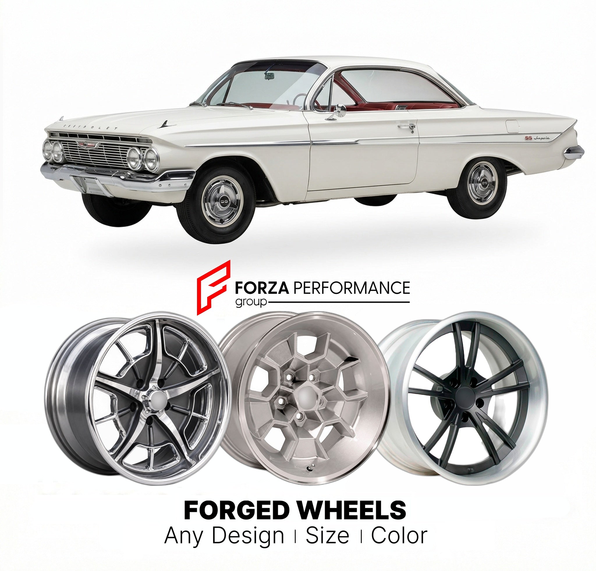 CUSTOM CLASSIC VINTAGE RESTOMOD RETRO OLD SCHOOL FORGED WHEELS RIMS for CHEVROLET IMPALA SS 1961 - 1964