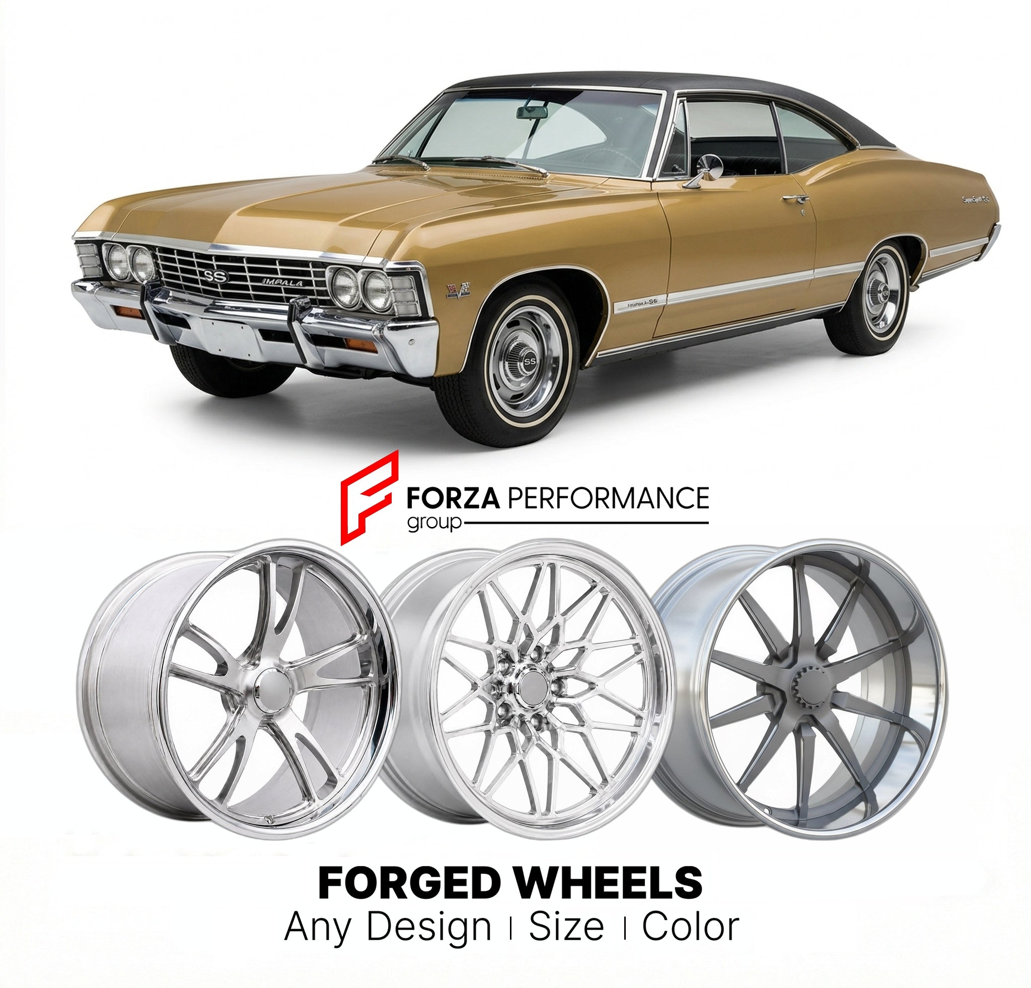 CUSTOM CLASSIC VINTAGE RESTOMOD RETRO OLD SCHOOL FORGED WHEELS RIMS for CHEVROLET IMPALA SS 1965 - 1970
