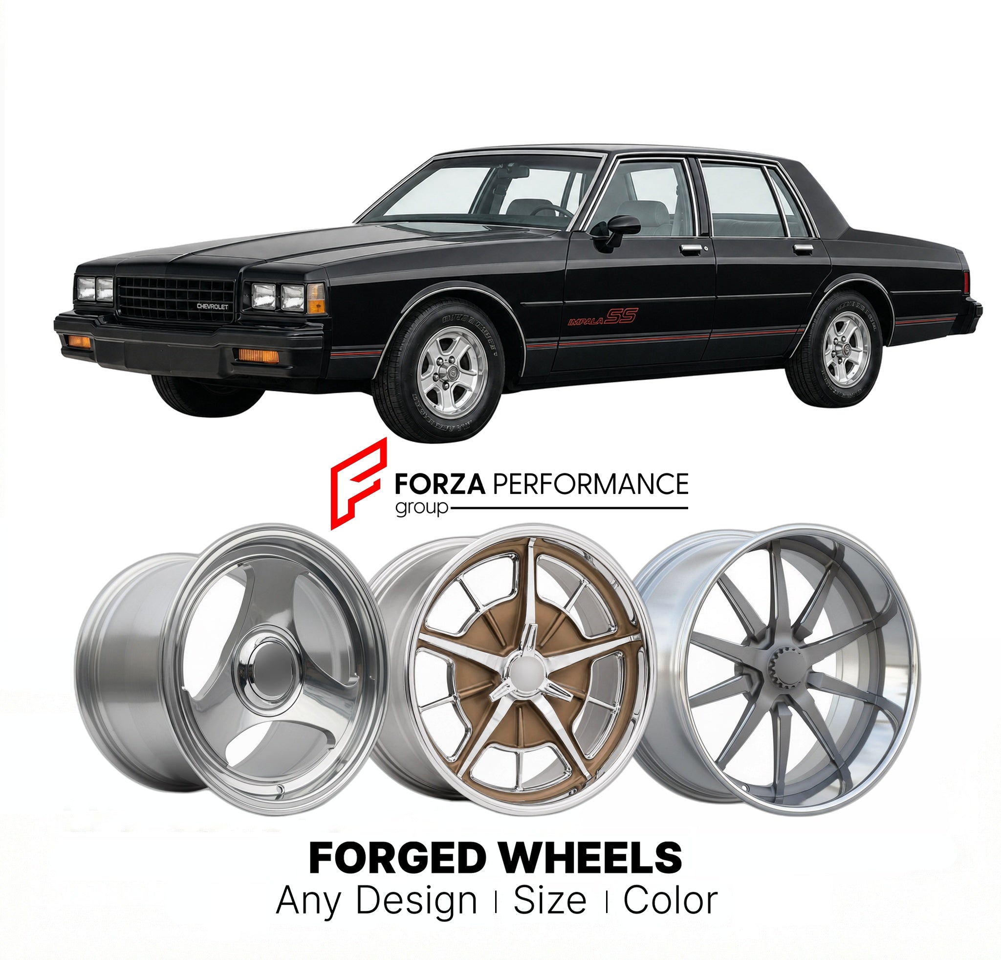 CUSTOM CLASSIC VINTAGE RESTOMOD RETRO OLD SCHOOL FORGED WHEELS RIMS for CHEVROLET IMPALA SS 1986 - 1990