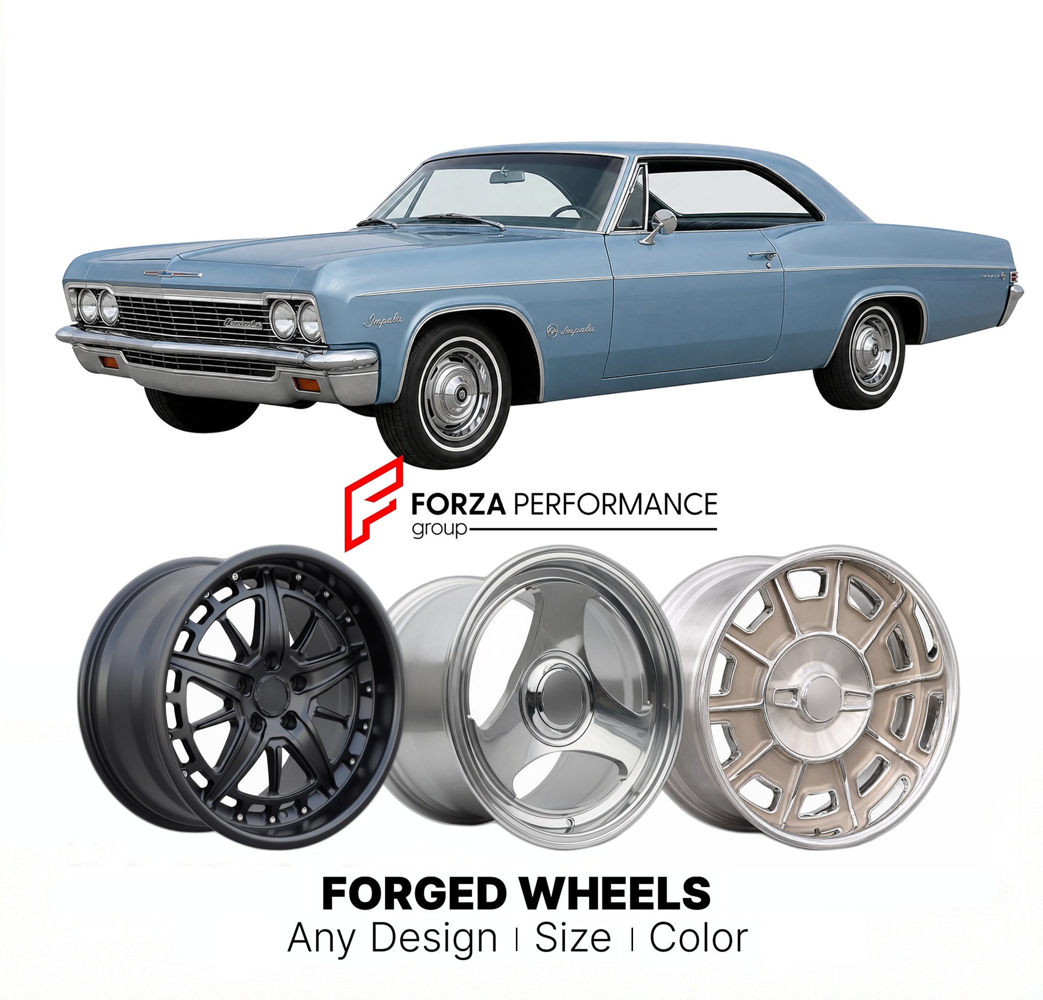 CUSTOM CLASSIC VINTAGE RESTOMOD RETRO OLD SCHOOL FORGED WHEELS RIMS for CHEVROLET IMPALA SPORT COUPE 1965 - 1970