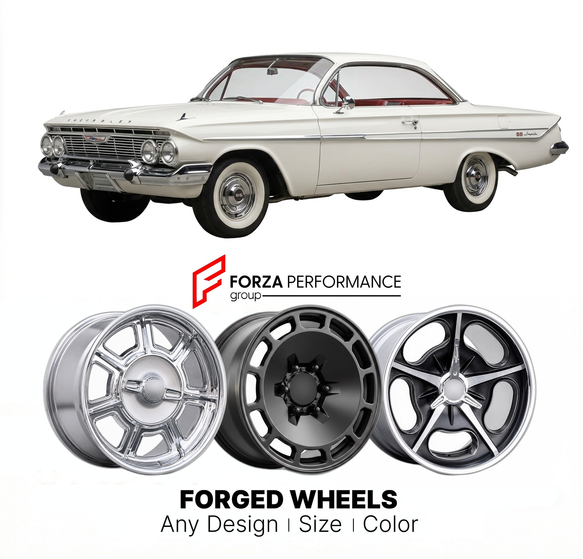 CUSTOM CLASSIC VINTAGE RESTOMOD RETRO OLD SCHOOL FORGED WHEELS RIMS for CHEVROLET IMPALA SUPER SPORT 1961 - 1964
