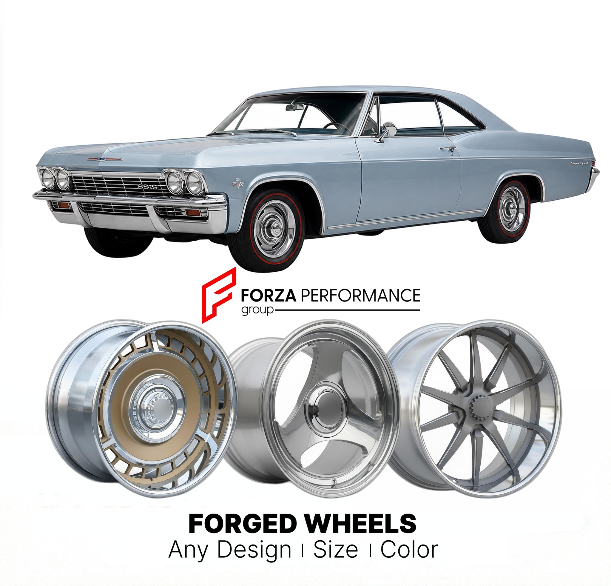 CUSTOM CLASSIC VINTAGE RESTOMOD RETRO OLD SCHOOL FORGED WHEELS RIMS for CHEVROLET IMPALA SUPER SPORT 1965 - 1969