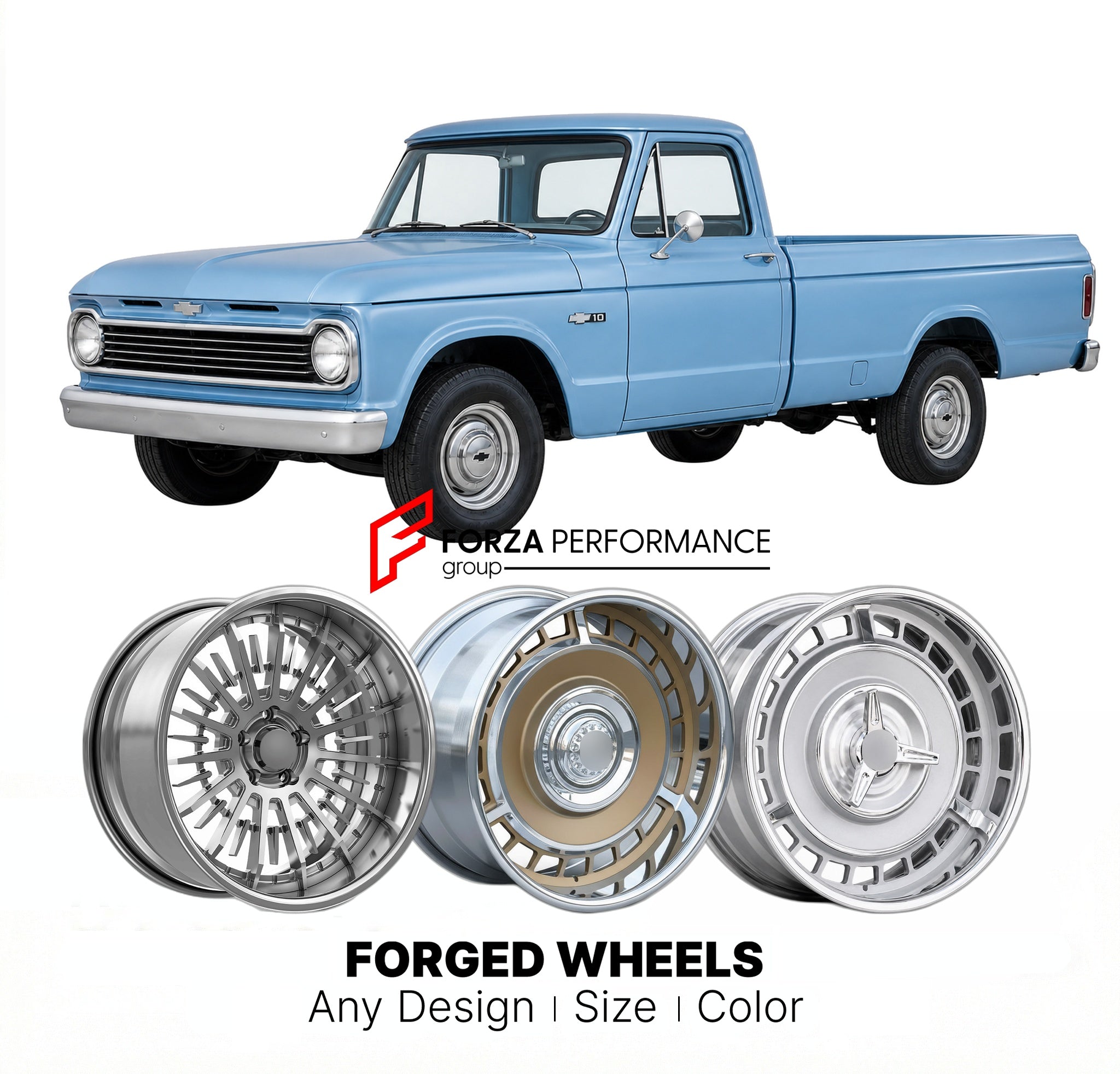 CUSTOM CLASSIC VINTAGE RESTOMOD RETRO OLD SCHOOL FORGED WHEELS RIMS for CHEVROLET K10 1960 - 1966