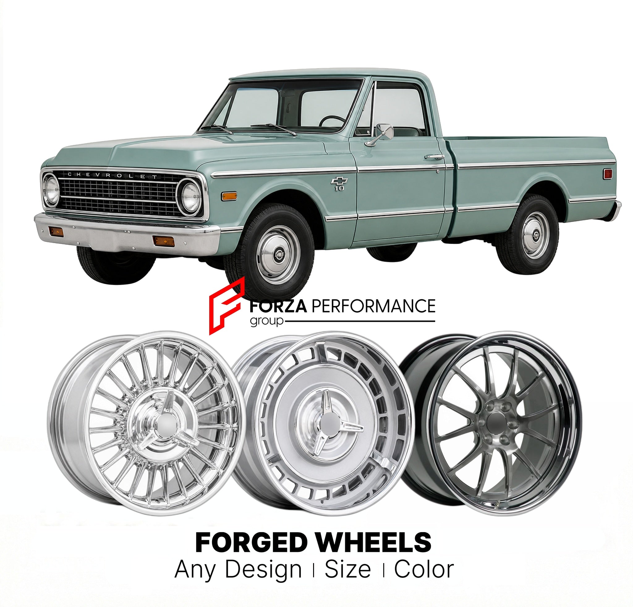 CUSTOM CLASSIC VINTAGE RESTOMOD RETRO OLD SCHOOL FORGED WHEELS RIMS for CHEVROLET K10 1967 - 1972