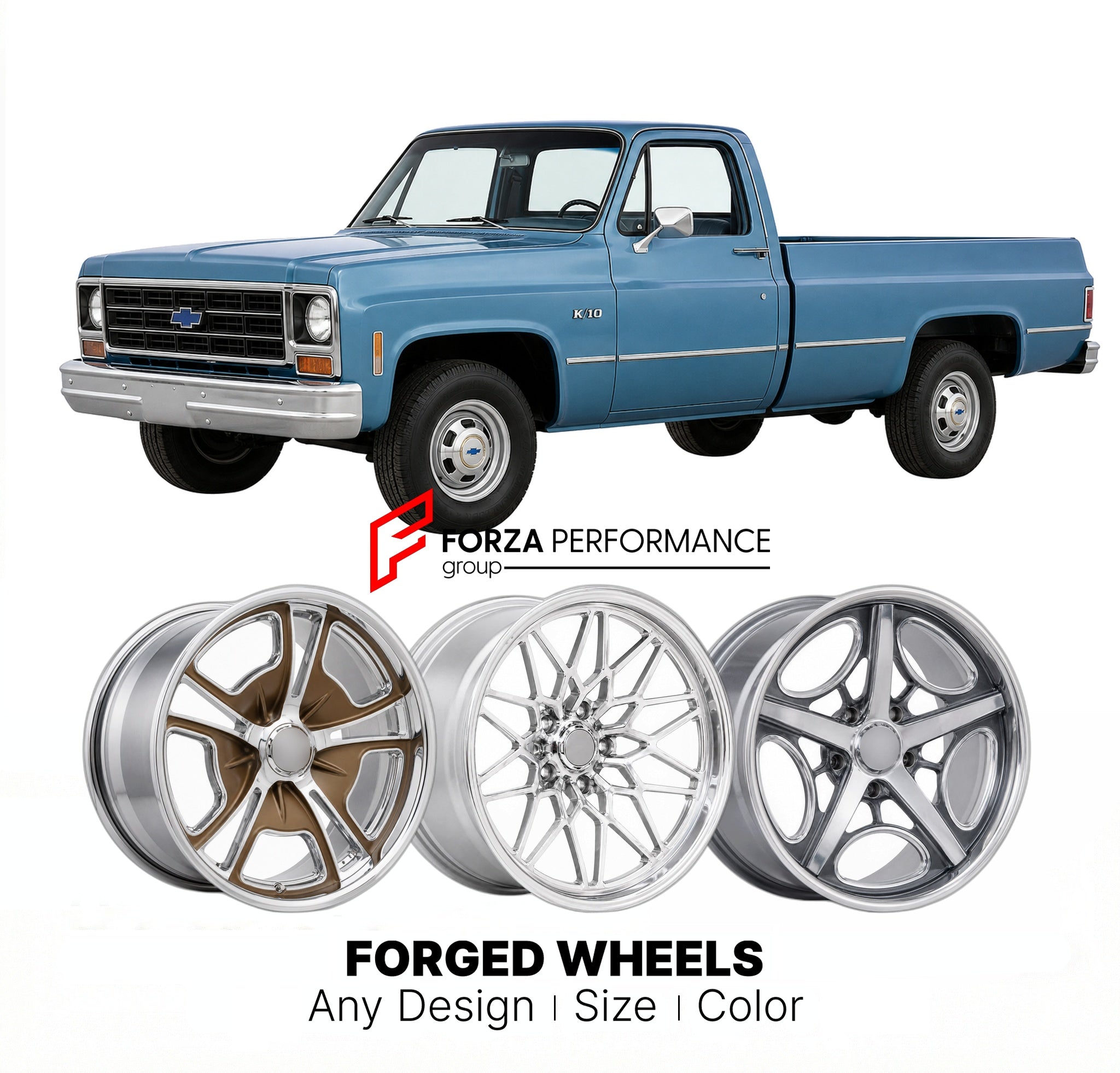 CUSTOM CLASSIC VINTAGE RESTOMOD RETRO OLD SCHOOL FORGED WHEELS RIMS for CHEVROLET K10 1973 - 1986