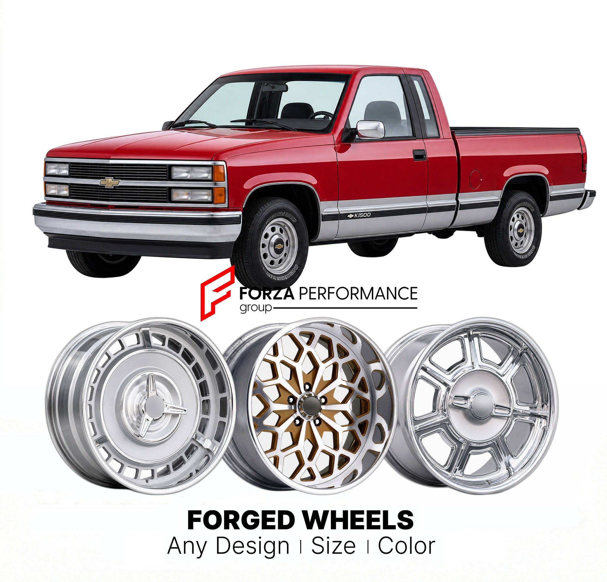 CUSTOM CLASSIC VINTAGE RESTOMOD RETRO OLD SCHOOL FORGED WHEELS RIMS for CHEVROLET K1500 1988 - 1990