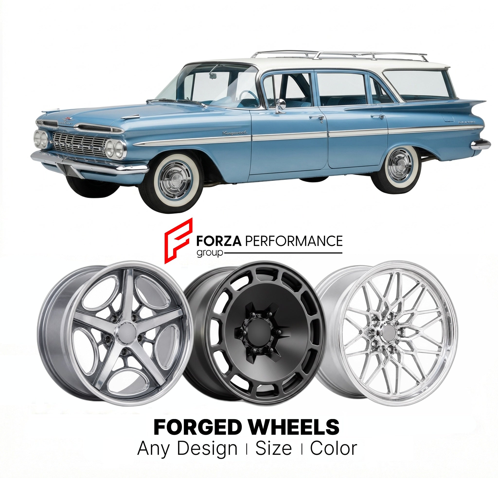 CUSTOM CLASSIC VINTAGE RESTOMOD RETRO OLD SCHOOL FORGED WHEELS RIMS for CHEVROLET KINGSWOOD 1959 - 1972