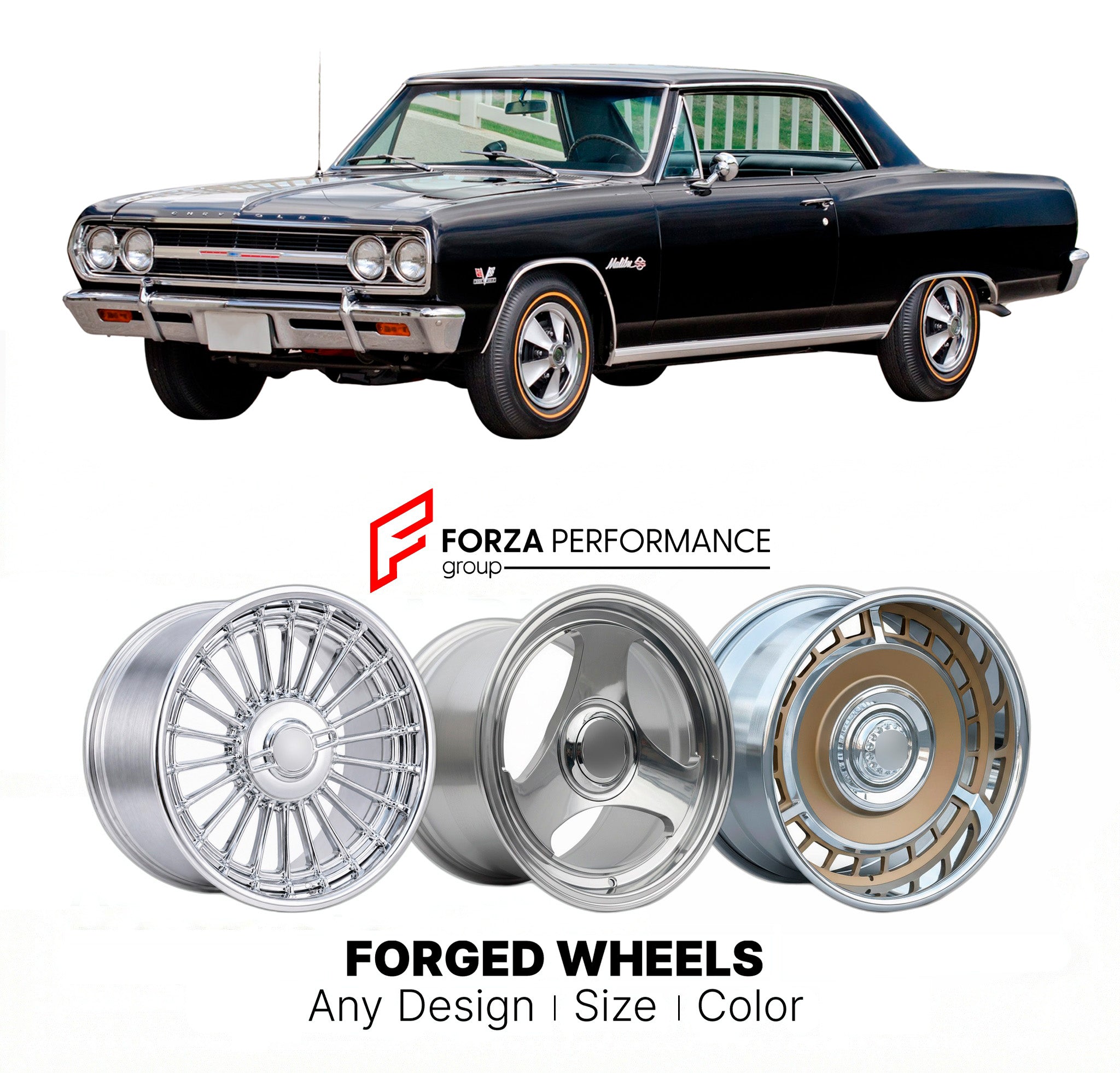 CUSTOM CLASSIC VINTAGE RESTOMOD RETRO OLD SCHOOL FORGED WHEELS RIMS for CHEVROLET MALIBU SS 1964 - 1967