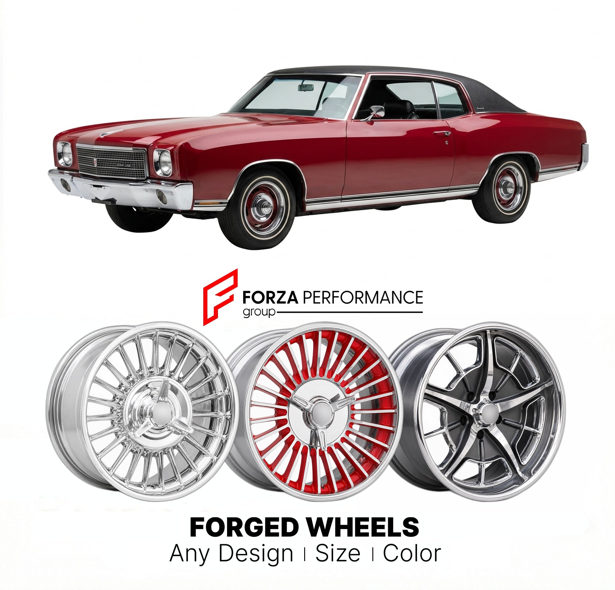 CUSTOM CLASSIC VINTAGE RESTOMOD RETRO OLD SCHOOL FORGED WHEELS RIMS for CHEVROLET MONTE CARLO 1970 - 1972