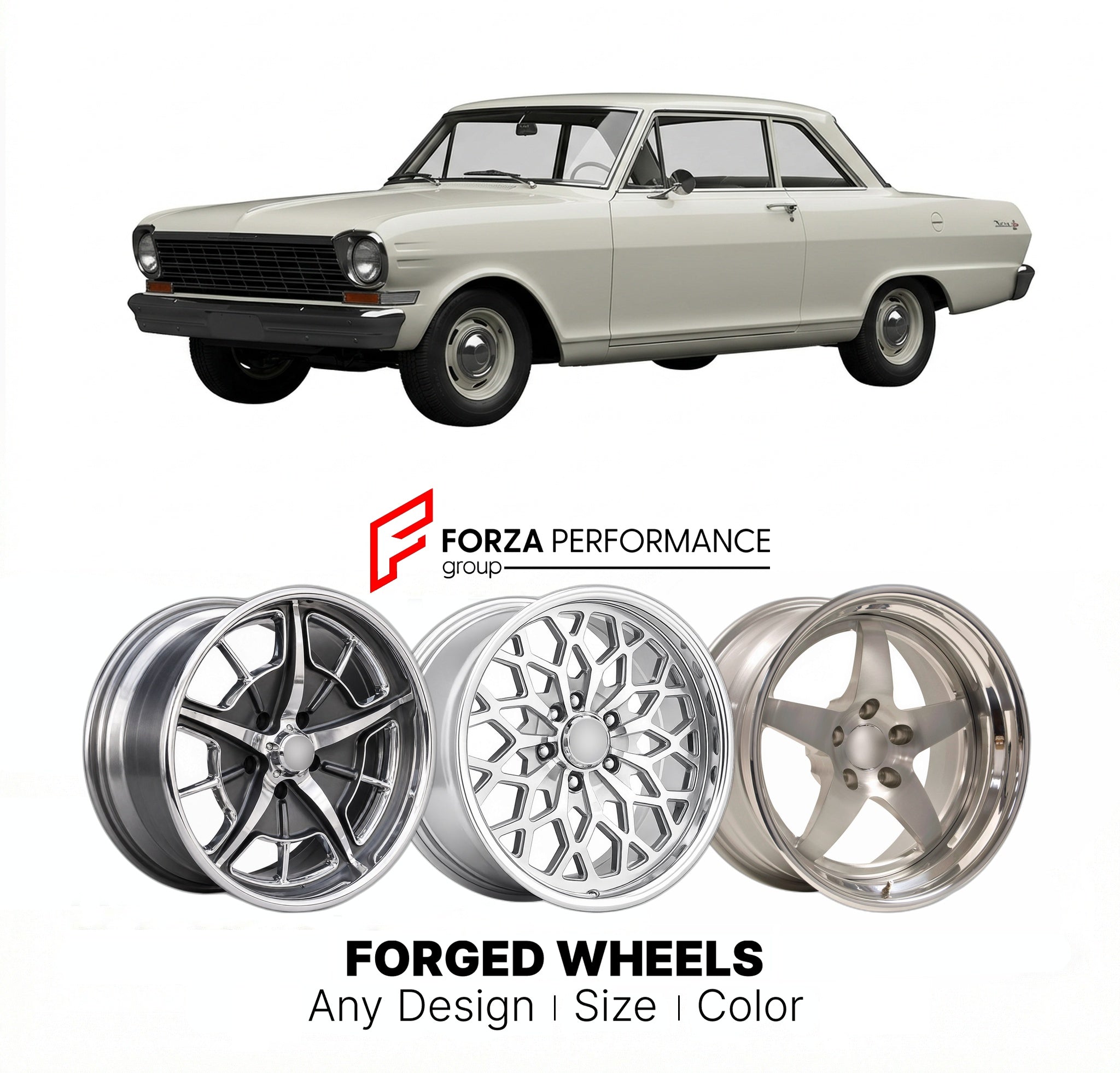 CUSTOM CLASSIC VINTAGE RESTOMOD RETRO OLD SCHOOL FORGED WHEELS RIMS for CHEVROLET NOVA 1962 - 1965