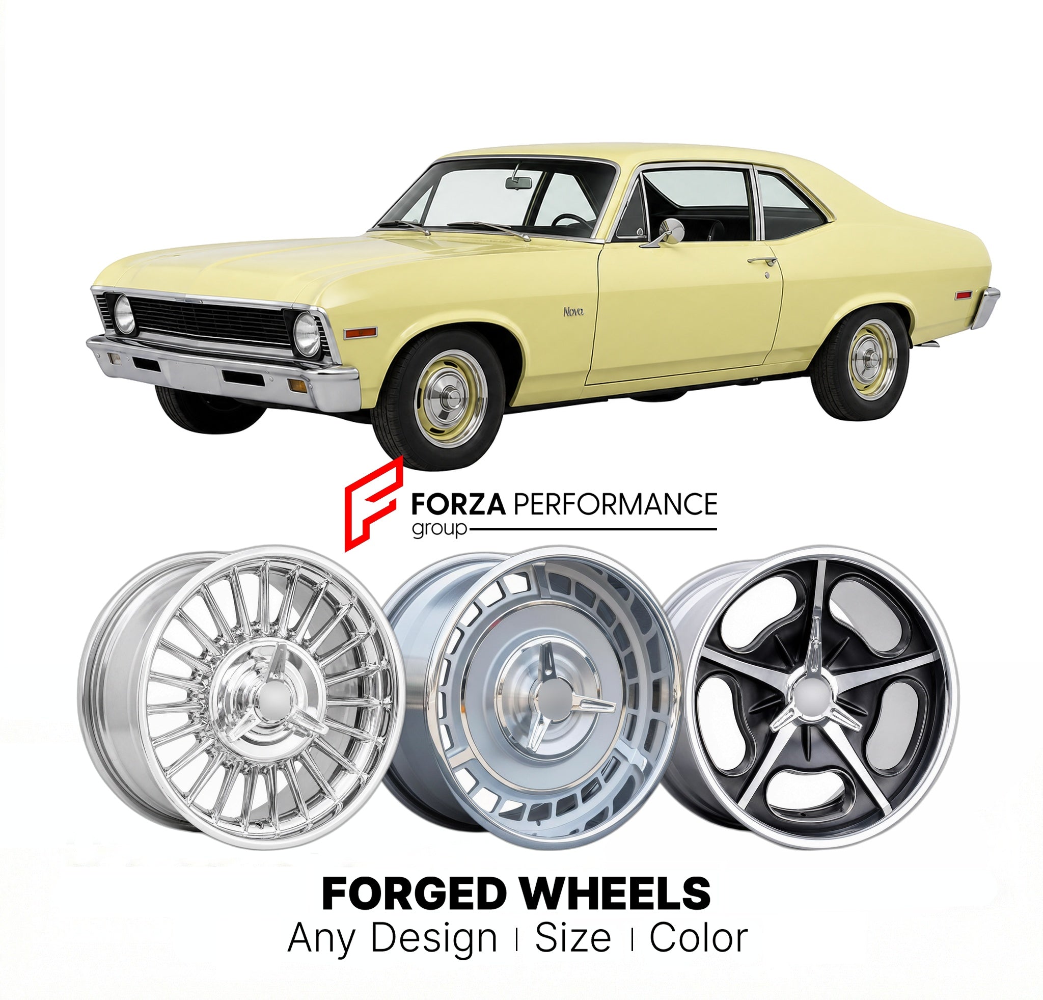 CUSTOM CLASSIC VINTAGE RESTOMOD RETRO OLD SCHOOL FORGED WHEELS RIMS for CHEVROLET NOVA 1968 - 1972