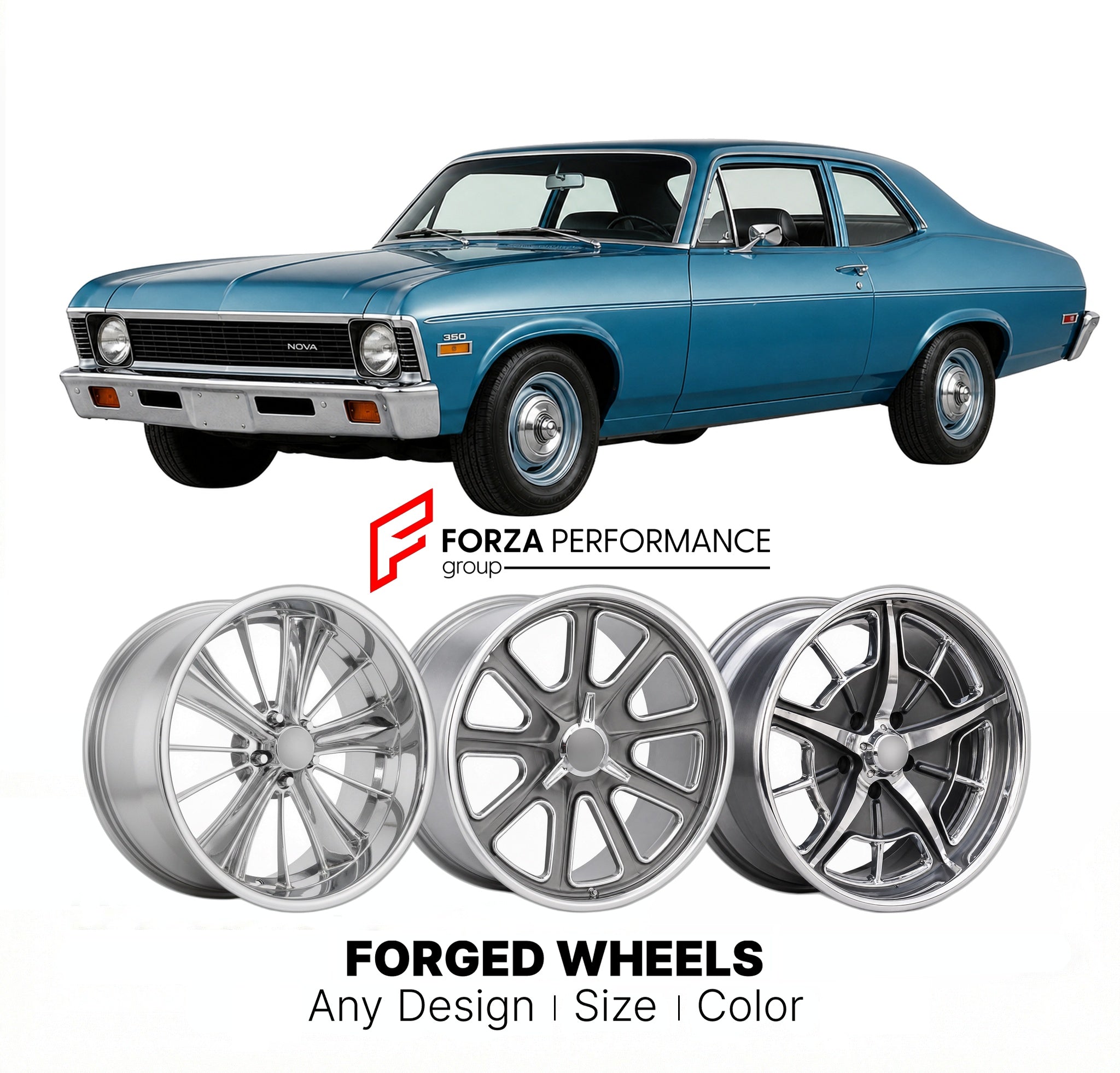 CUSTOM CLASSIC VINTAGE RESTOMOD RETRO OLD SCHOOL FORGED WHEELS RIMS for CHEVROLET NOVA 1973 - 1974