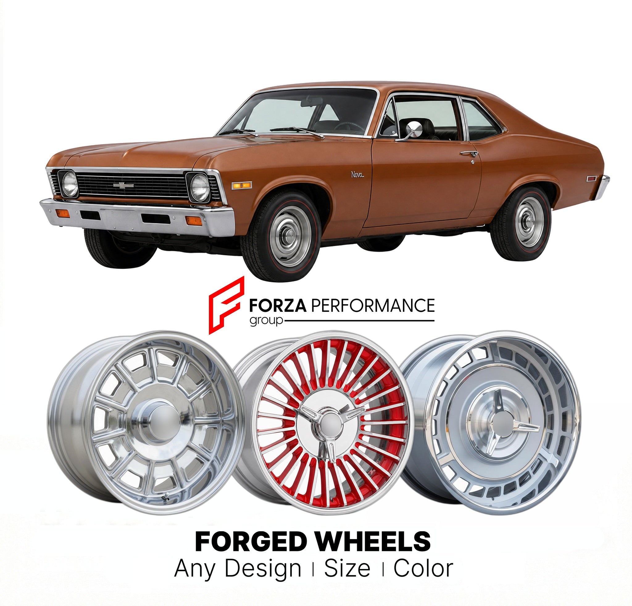 CUSTOM CLASSIC VINTAGE RESTOMOD RETRO OLD SCHOOL FORGED WHEELS RIMS for CHEVROLET NOVA 1975 - 1979