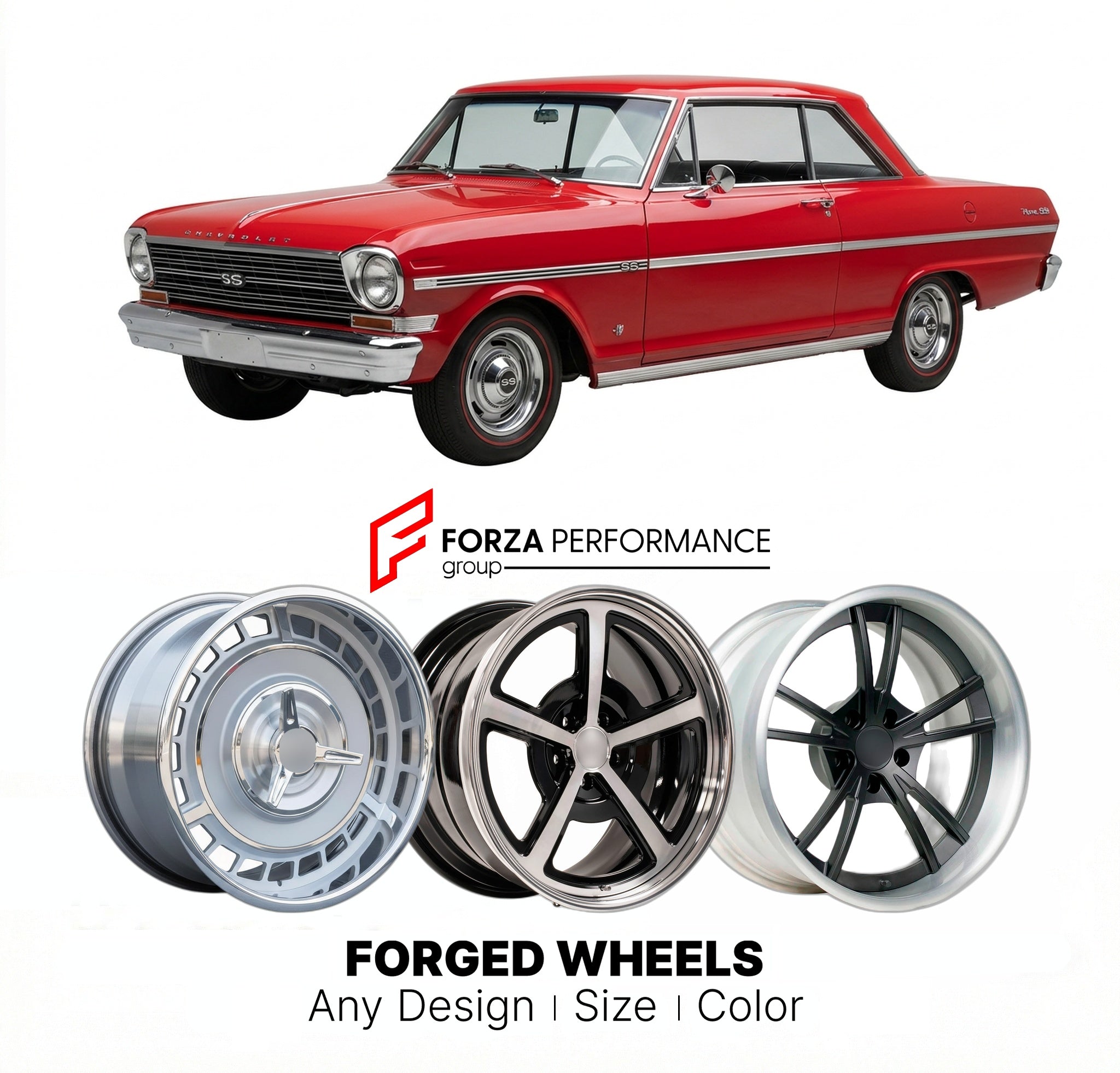 CUSTOM CLASSIC VINTAGE RESTOMOD RETRO OLD SCHOOL FORGED WHEELS RIMS for CHEVROLET NOVA SS 1963 - 1965
