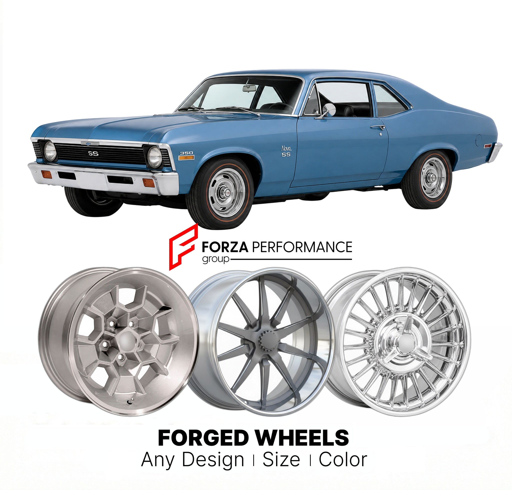 CUSTOM CLASSIC VINTAGE RESTOMOD RETRO OLD SCHOOL FORGED WHEELS RIMS for CHEVROLET NOVA SS 1968 - 1972