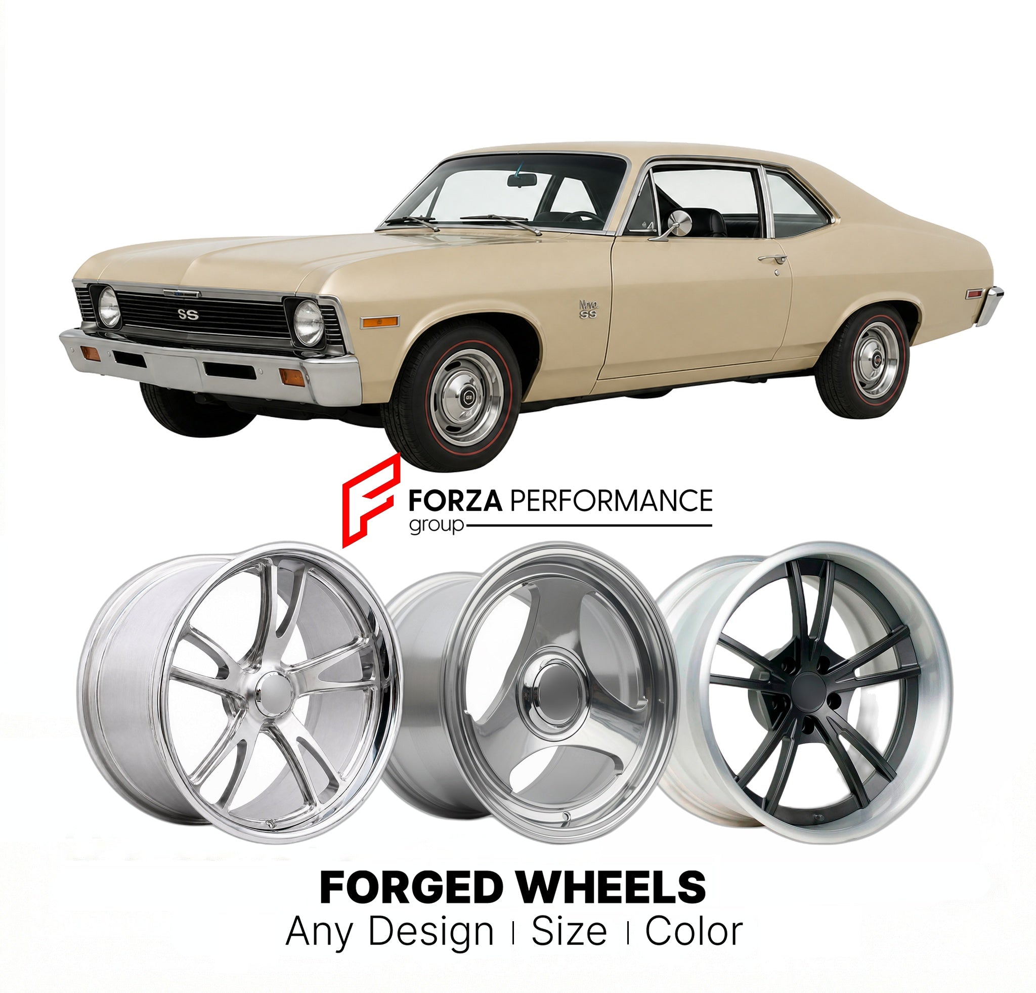 CUSTOM CLASSIC VINTAGE RESTOMOD RETRO OLD SCHOOL FORGED WHEELS RIMS for CHEVROLET NOVA SS 1973 - 1974