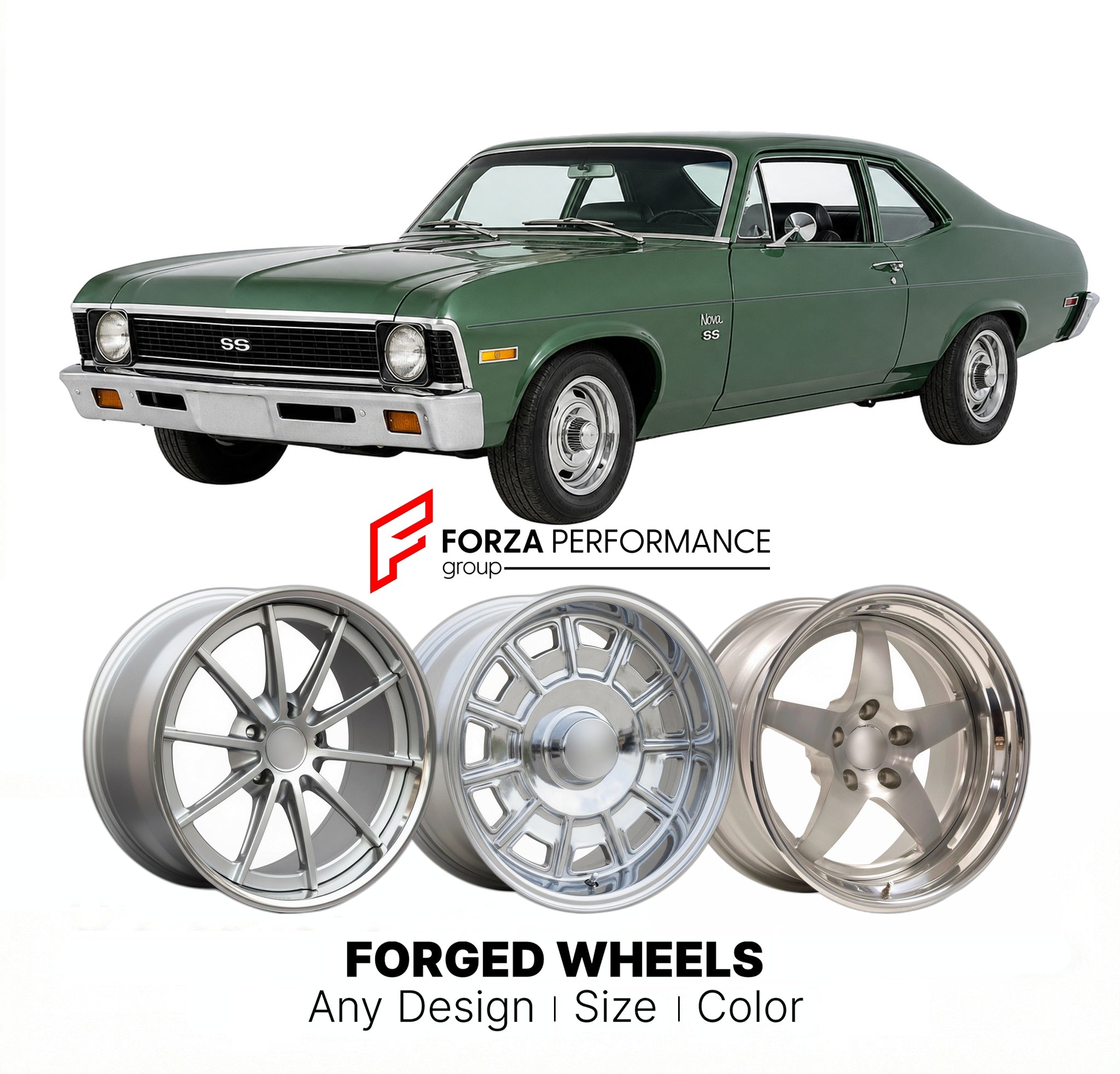 CUSTOM CLASSIC VINTAGE RESTOMOD RETRO OLD SCHOOL FORGED WHEELS RIMS for CHEVROLET NOVA SS 1975 - 1979
