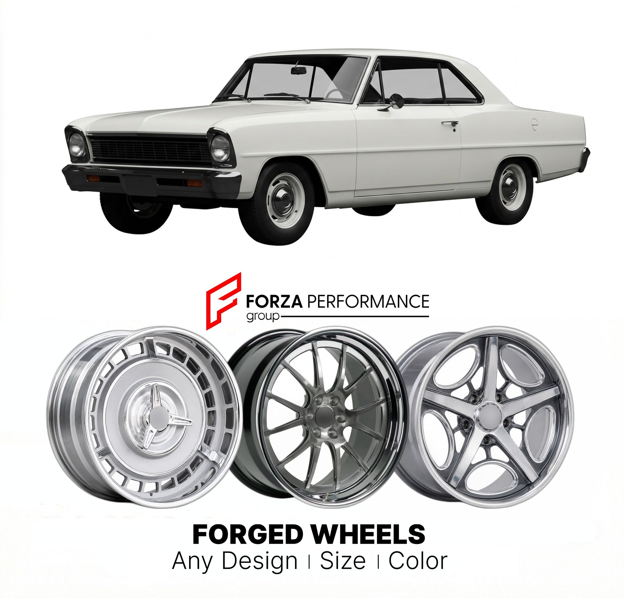 CUSTOM CLASSIC VINTAGE RESTOMOD RETRO OLD SCHOOL FORGED WHEELS RIMS for CHEVROLET NOVA SS 327 1966 - 1967