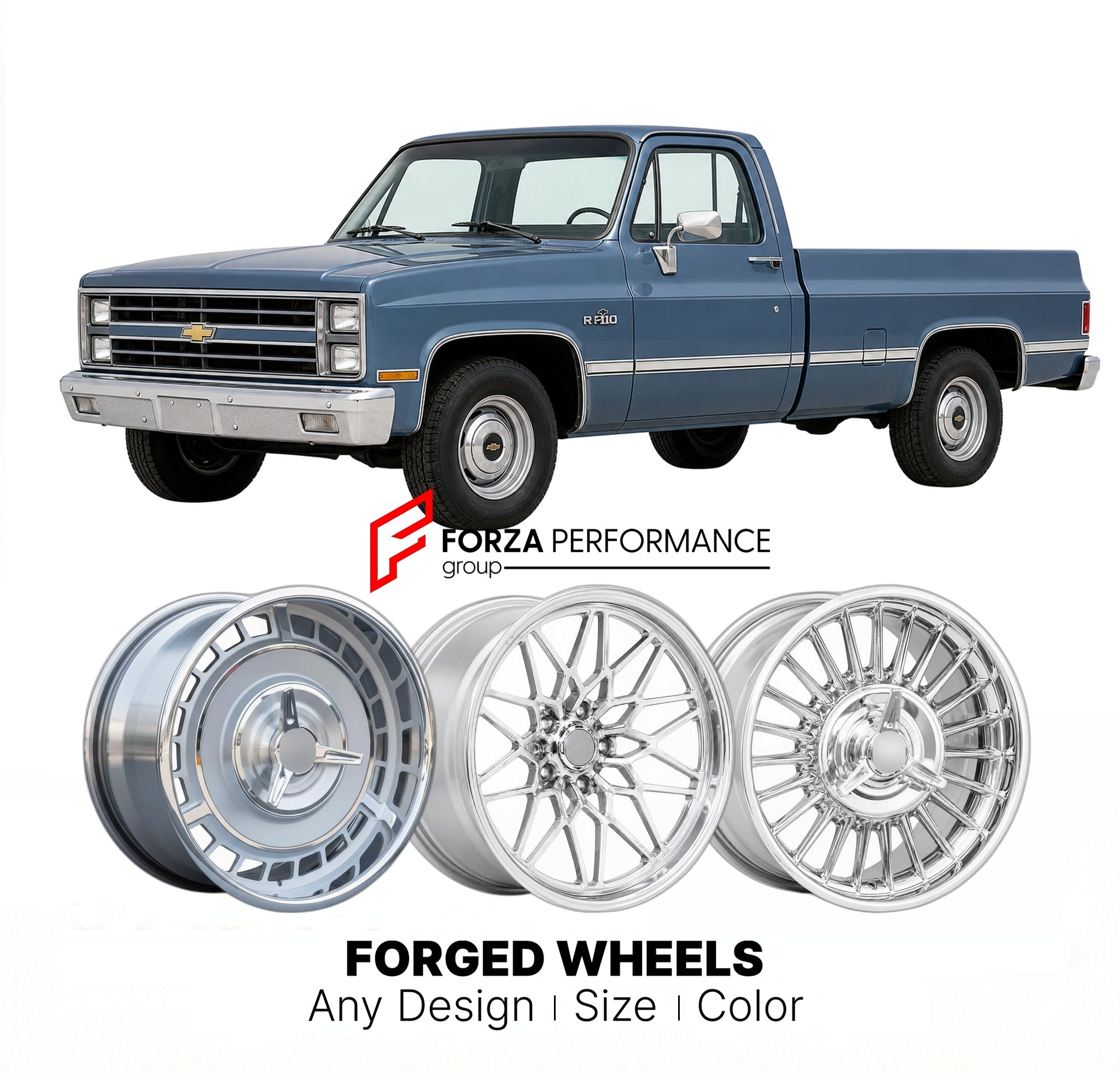 CUSTOM CLASSIC VINTAGE RESTOMOD RETRO OLD SCHOOL FORGED WHEELS RIMS for CHEVROLET R10 1987