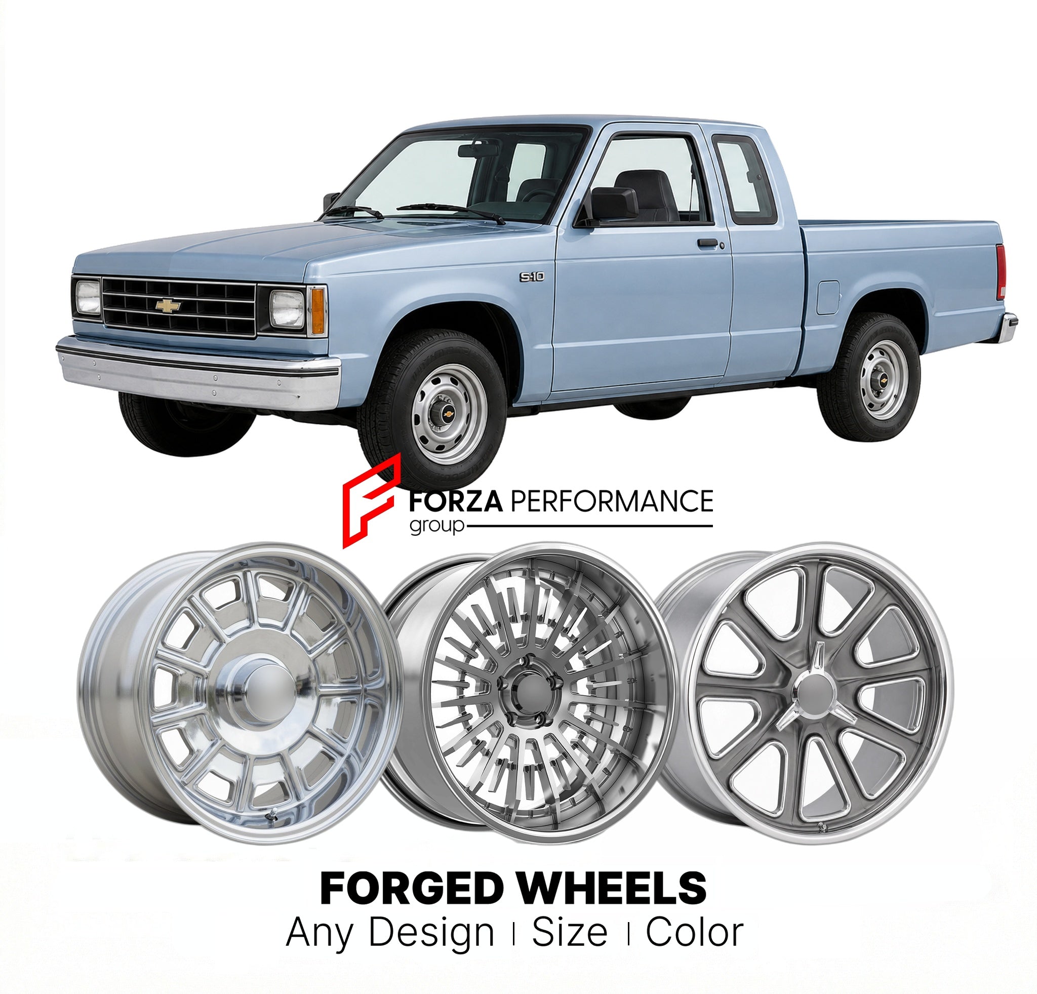 CUSTOM CLASSIC VINTAGE RESTOMOD RETRO OLD SCHOOL FORGED WHEELS RIMS for CHEVROLET S-10 EXTENDED CAB 1983 - 1990