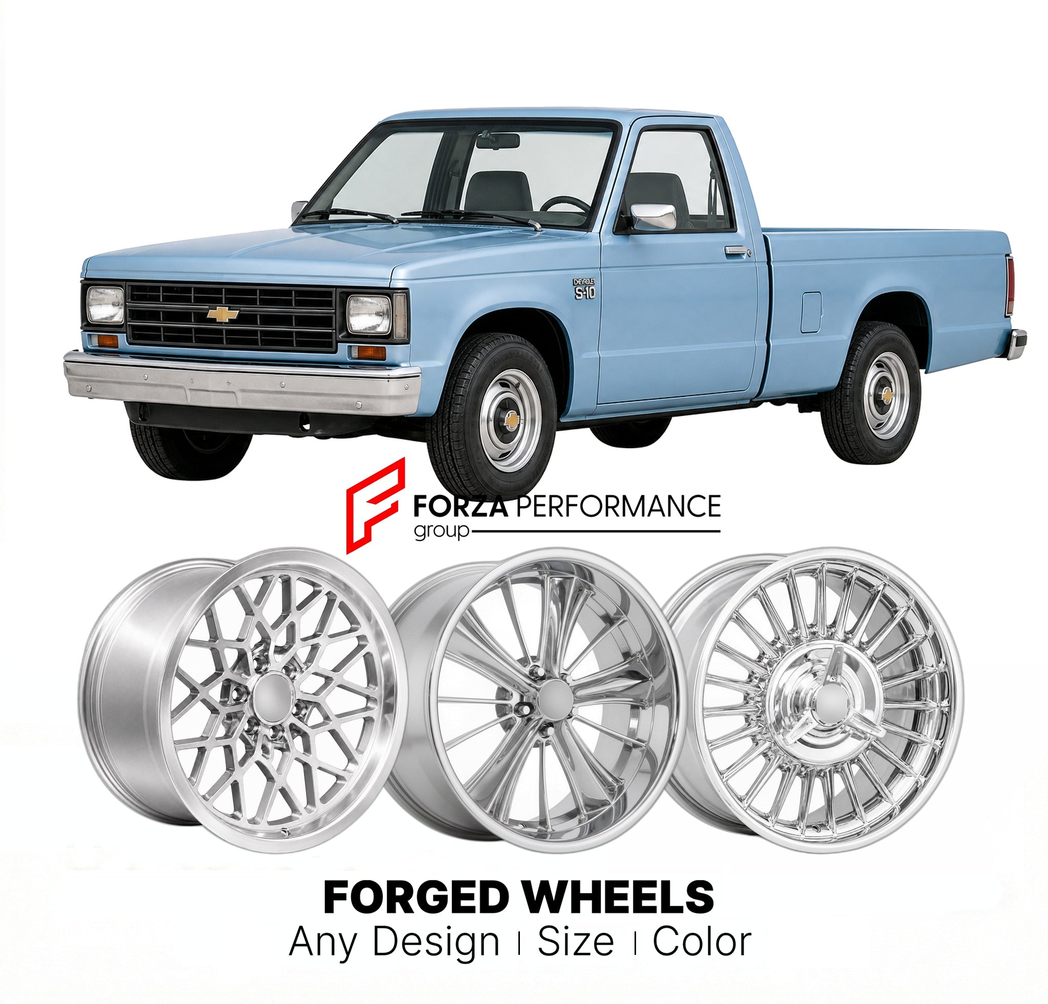 CUSTOM CLASSIC VINTAGE RESTOMOD RETRO OLD SCHOOL FORGED WHEELS RIMS for CHEVROLET S-10 PICKUP 1982 - 1990