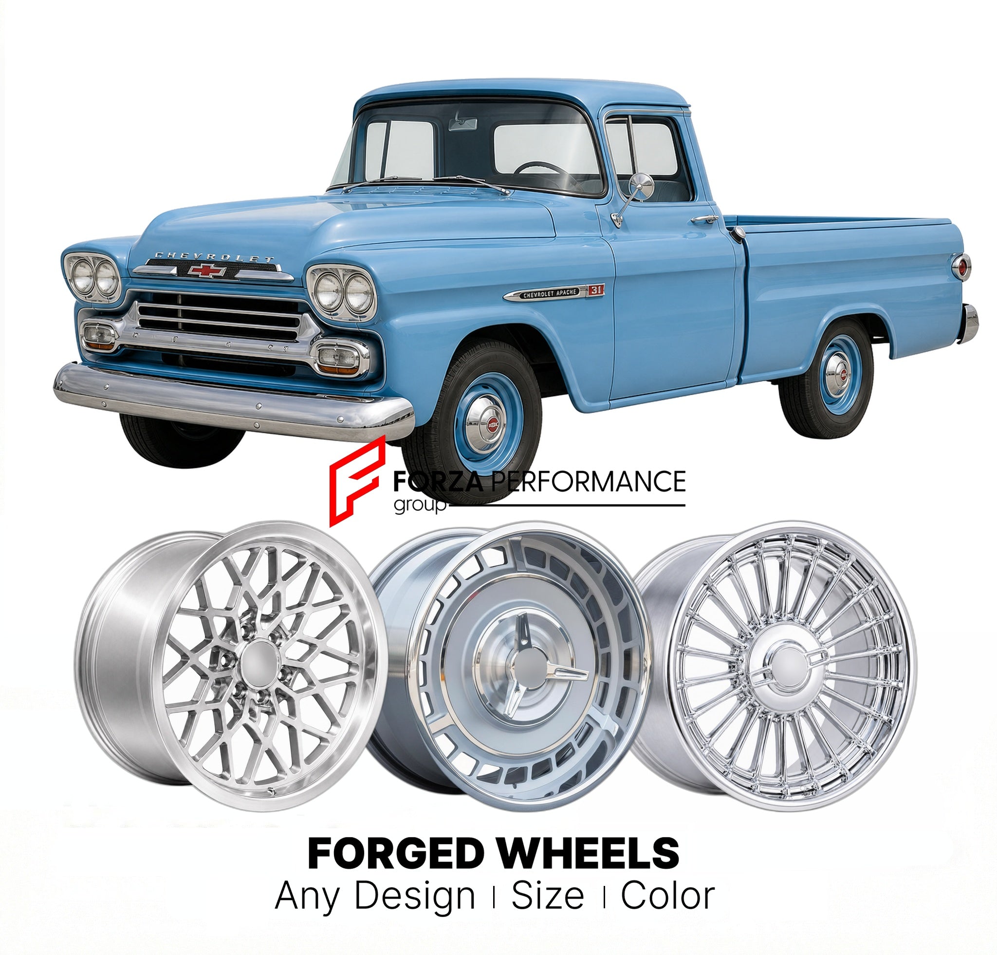 CUSTOM CLASSIC VINTAGE RESTOMOD RETRO OLD SCHOOL FORGED WHEELS RIMS for CHEVROLET TASK FORCE 1958 - 1959