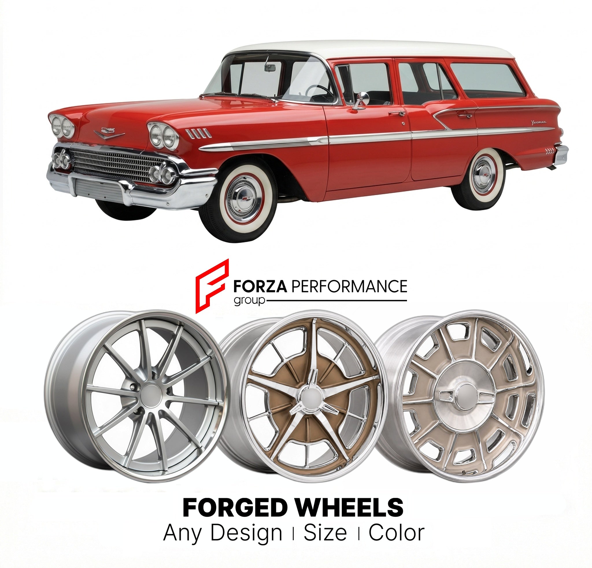 CUSTOM CLASSIC VINTAGE RESTOMOD RETRO OLD SCHOOL FORGED WHEELS RIMS for CHEVROLET YEOMAN 1958 - 1961