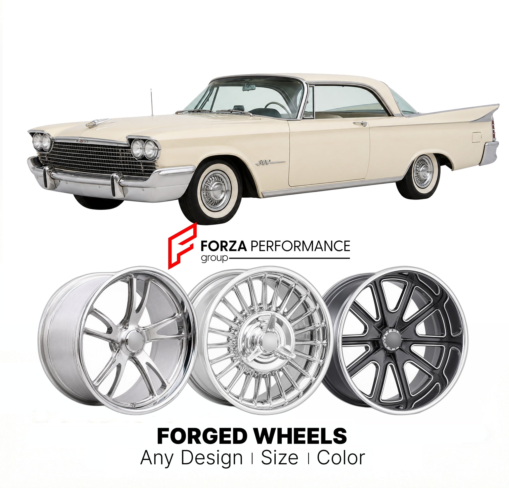 CUSTOM CLASSIC VINTAGE RESTOMOD RETRO OLD SCHOOL FORGED WHEELS RIMS for CHRYSLER 300D 1958 - 1958