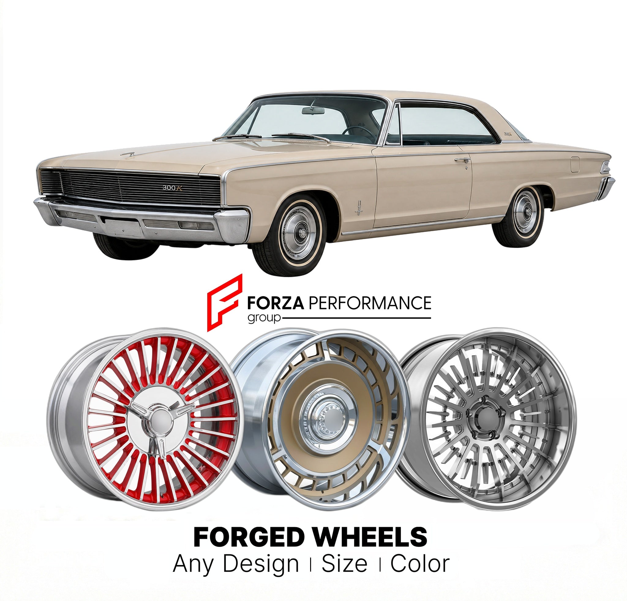 CUSTOM CLASSIC VINTAGE RESTOMOD RETRO OLD SCHOOL FORGED WHEELS RIMS for CHRYSLER 300K 1964 - 1964