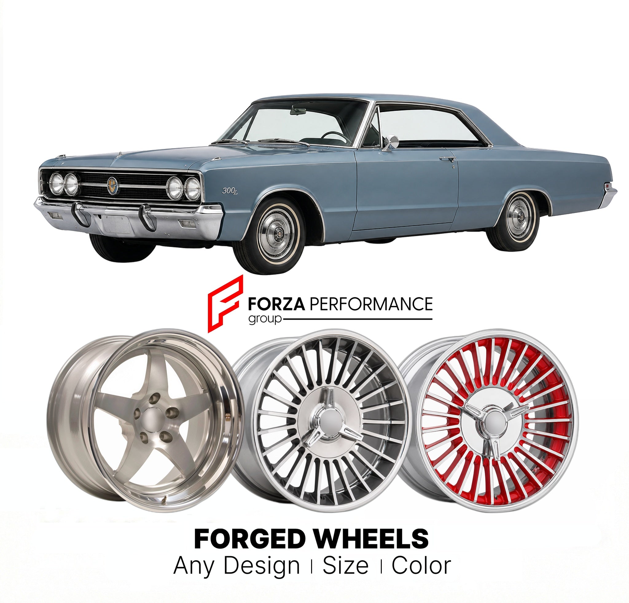 CUSTOM CLASSIC VINTAGE RESTOMOD RETRO OLD SCHOOL FORGED WHEELS RIMS for CHRYSLER 300L 1965 - 1965