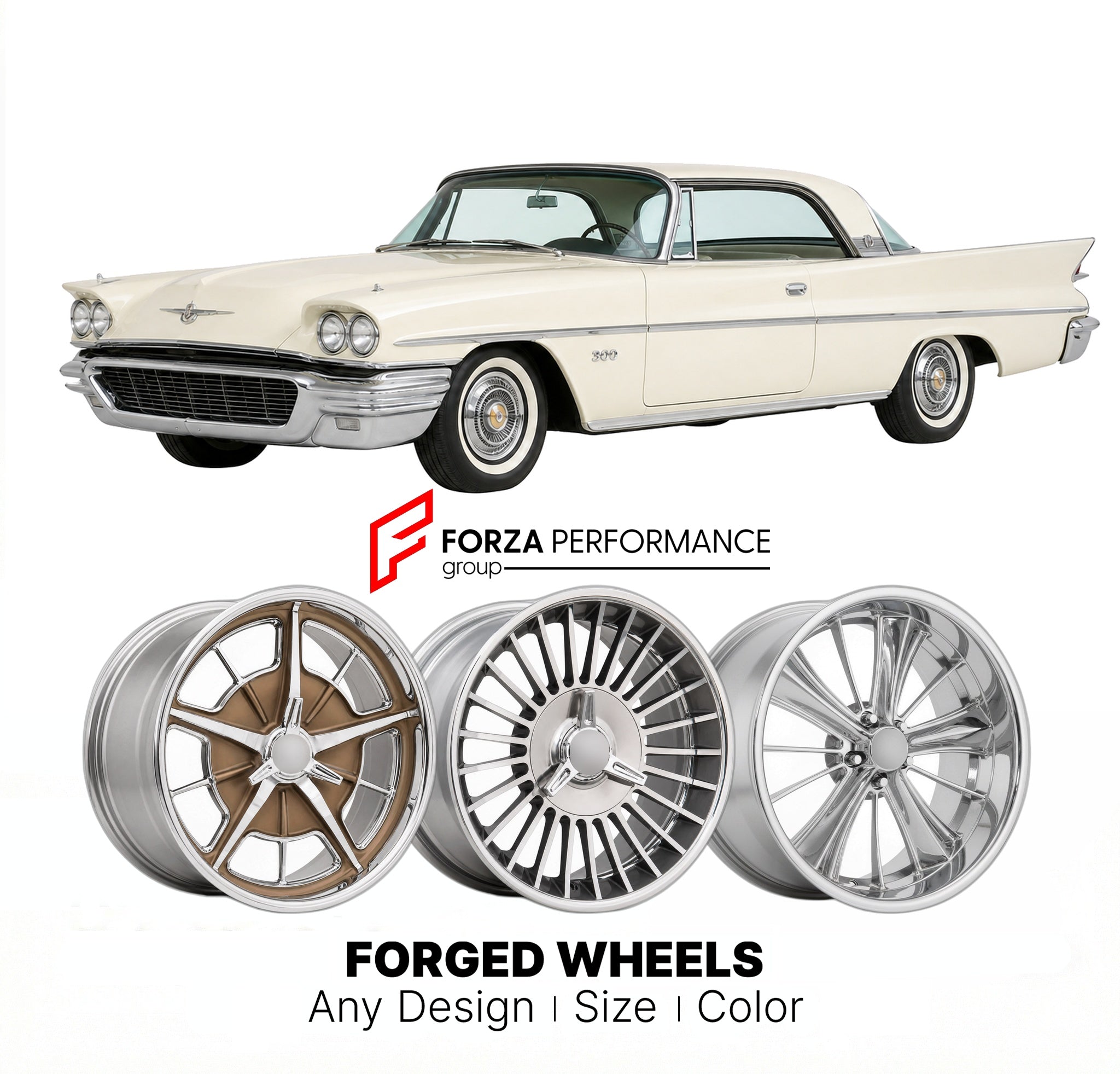 CUSTOM CLASSIC VINTAGE RESTOMOD RETRO OLD SCHOOL FORGED WHEELS RIMS for CHRYSLER 300 LETTER SERIES 1958 - 1965