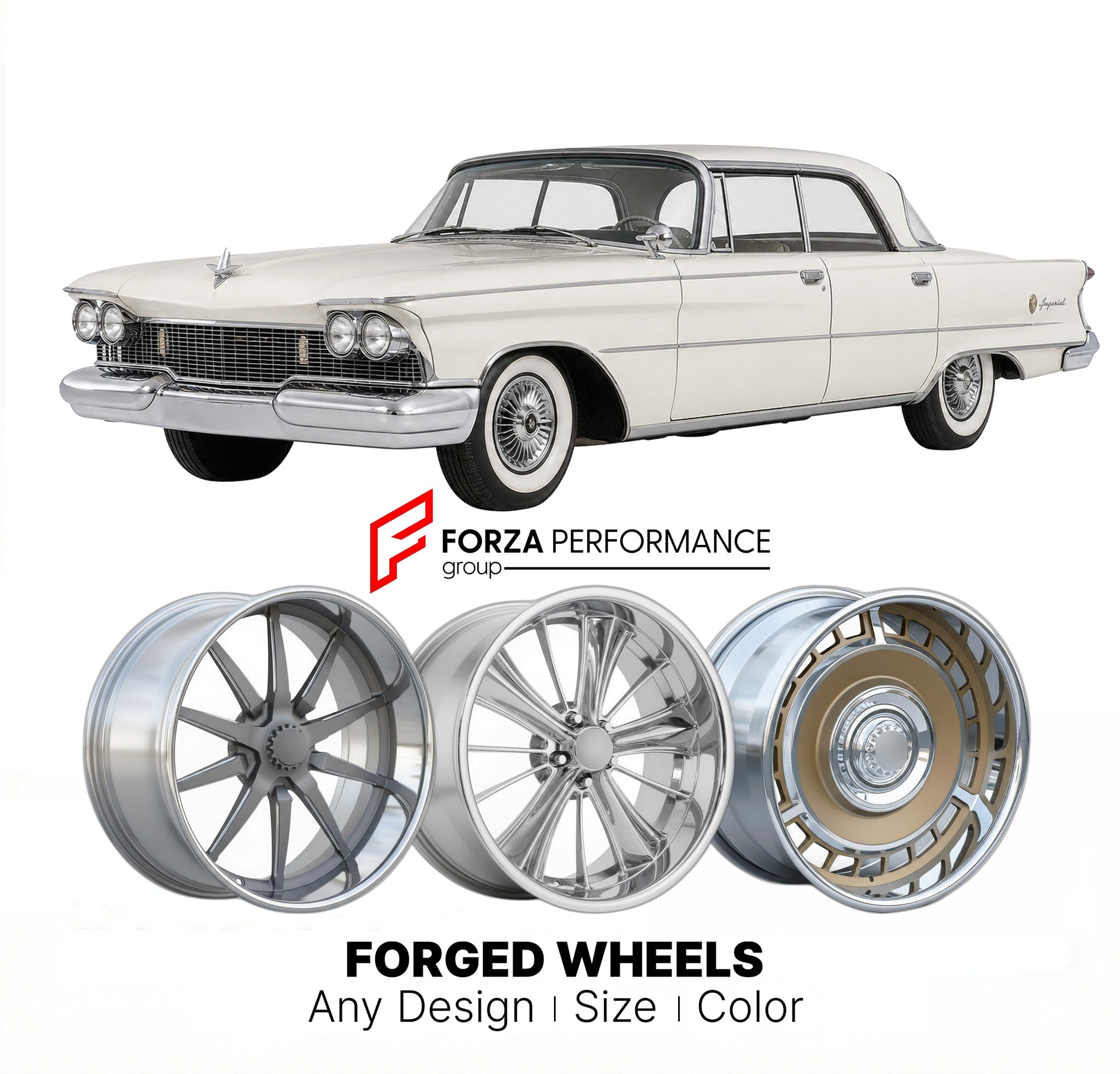 CUSTOM CLASSIC VINTAGE RESTOMOD RETRO OLD SCHOOL FORGED WHEELS RIMS for CHRYSLER IMPERIAL CROWN 1958 - 1975