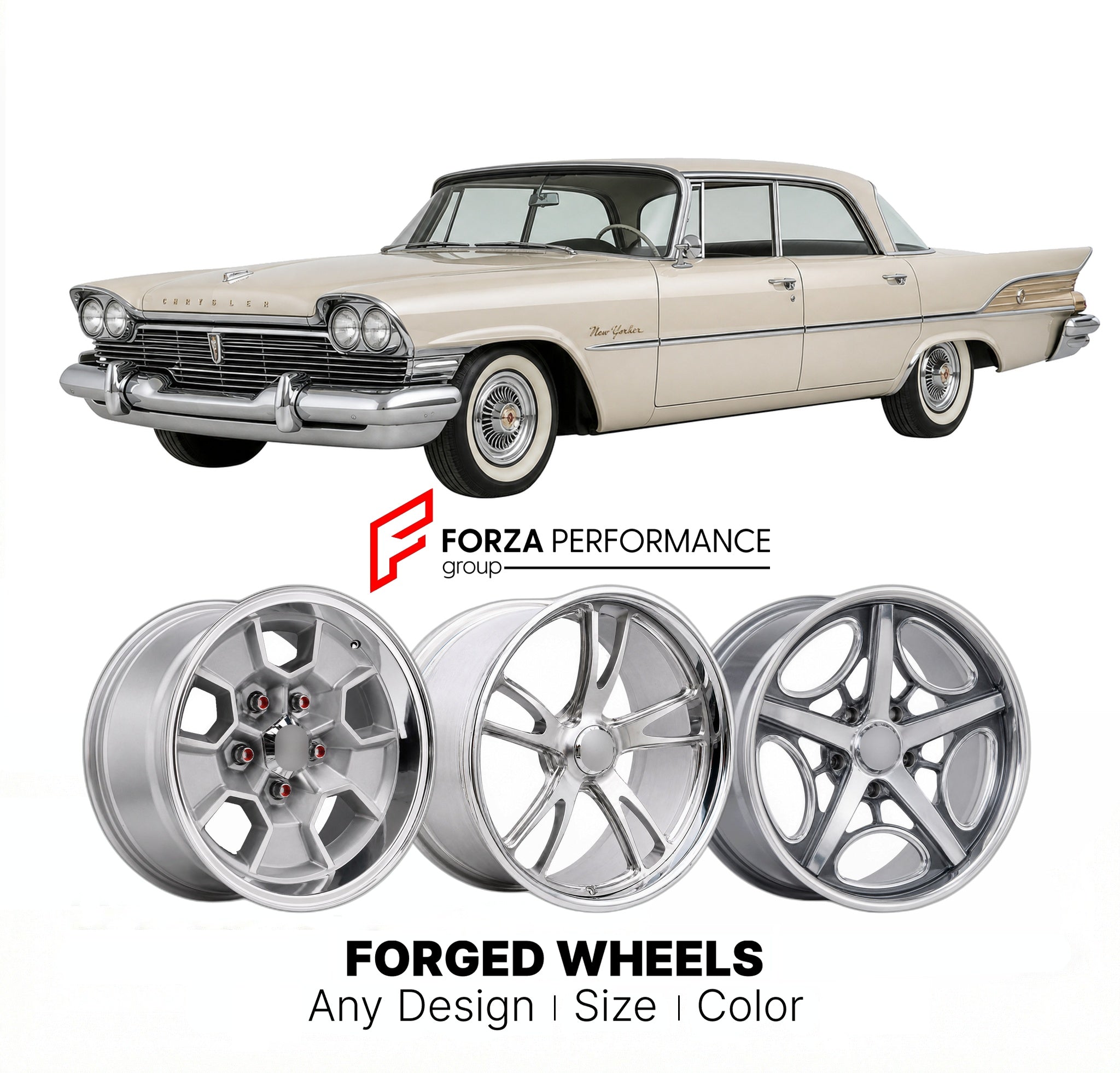 CUSTOM CLASSIC VINTAGE RESTOMOD RETRO OLD SCHOOL FORGED WHEELS RIMS for CHRYSLER NEW YORKER 1958 - 1964