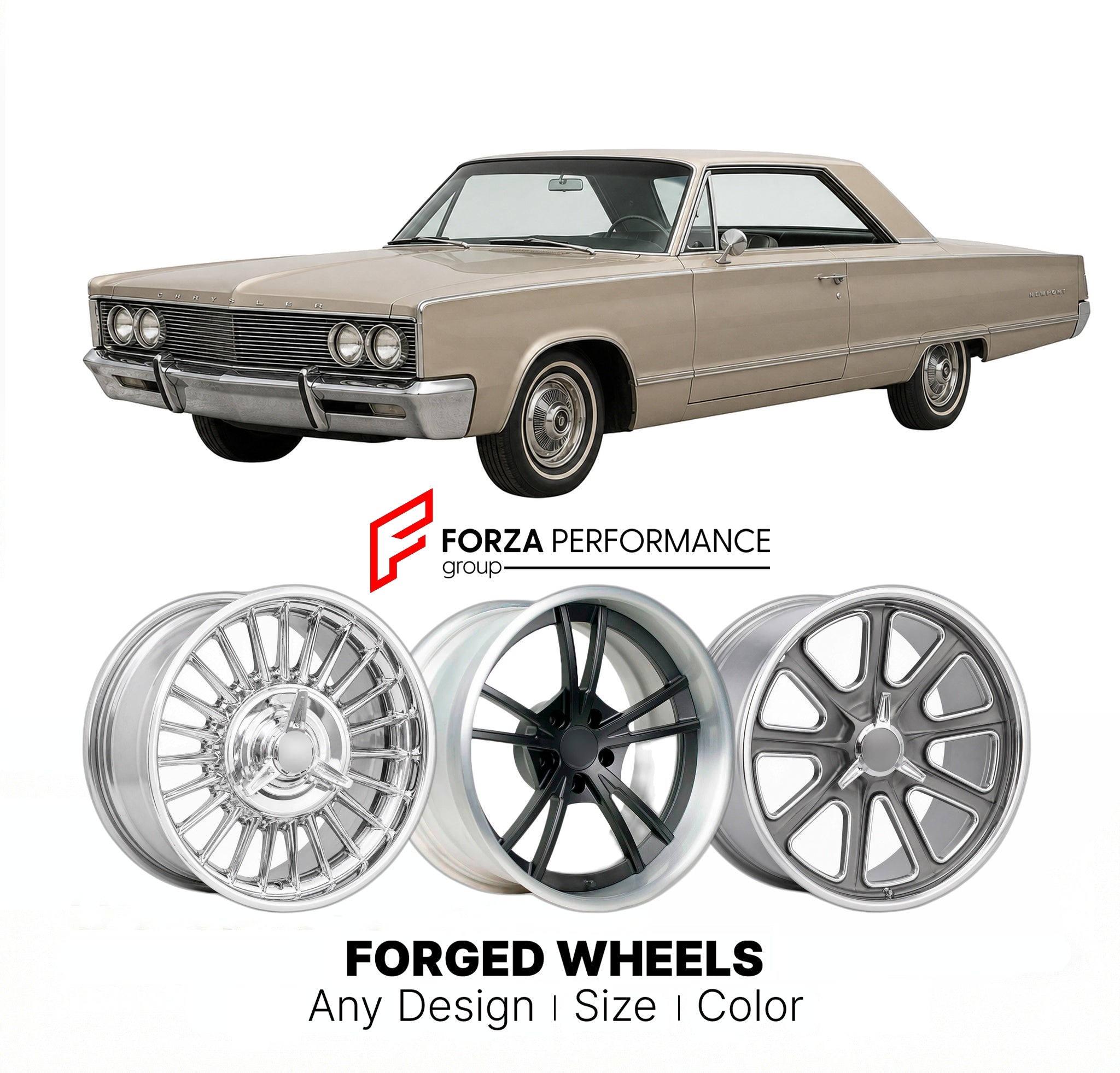 CUSTOM CLASSIC VINTAGE RESTOMOD RETRO OLD SCHOOL FORGED WHEELS RIMS for CHRYSLER NEWPORT 1965 - 1968