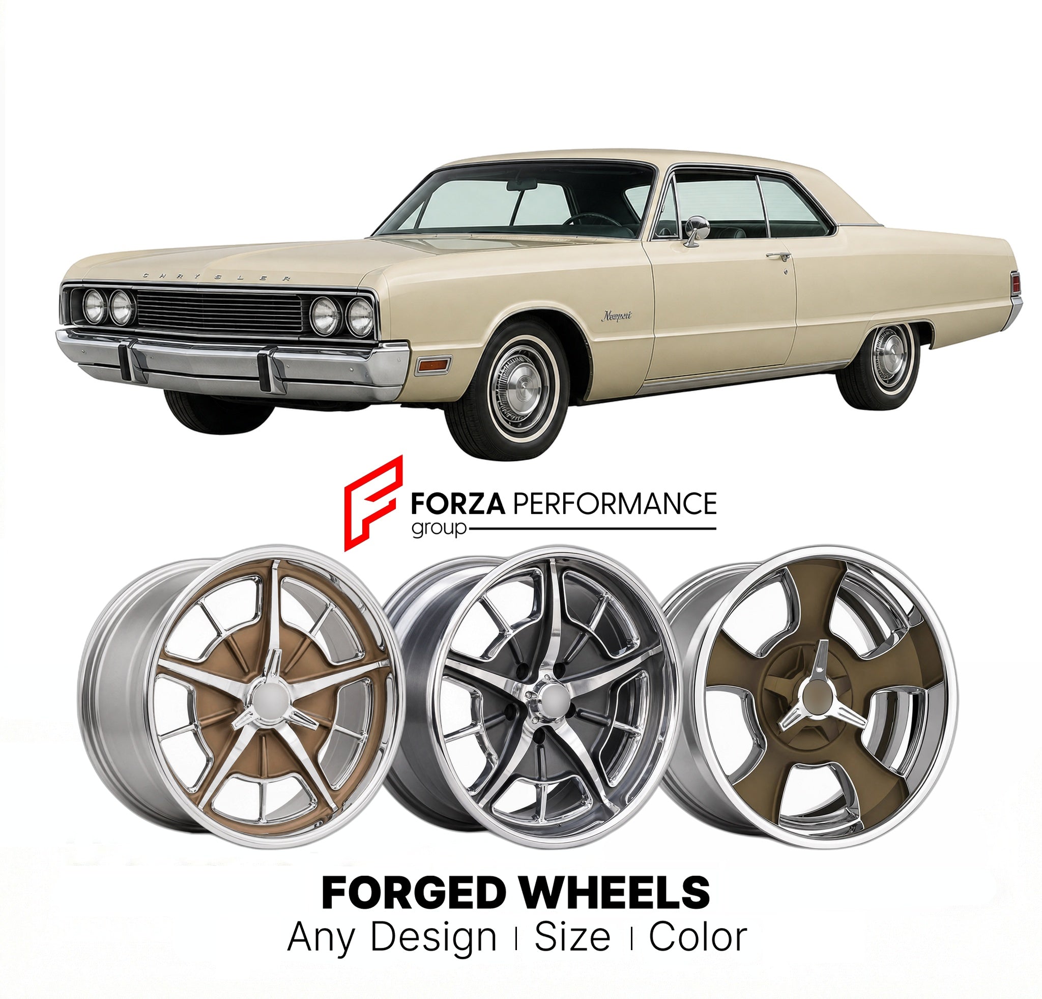 CUSTOM CLASSIC VINTAGE RESTOMOD RETRO OLD SCHOOL FORGED WHEELS RIMS for CHRYSLER NEWPORT 1969 - 1973